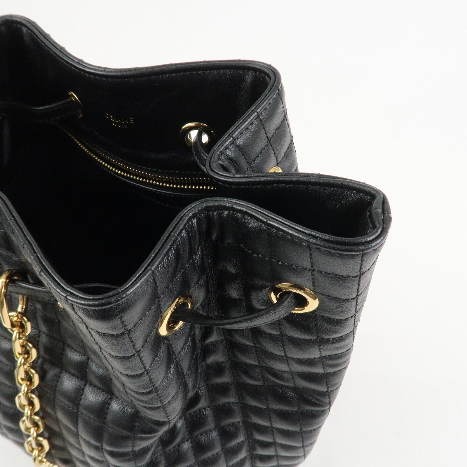 CELINE Quilted Leather Backpack Rucksack Shoulder Bag Black