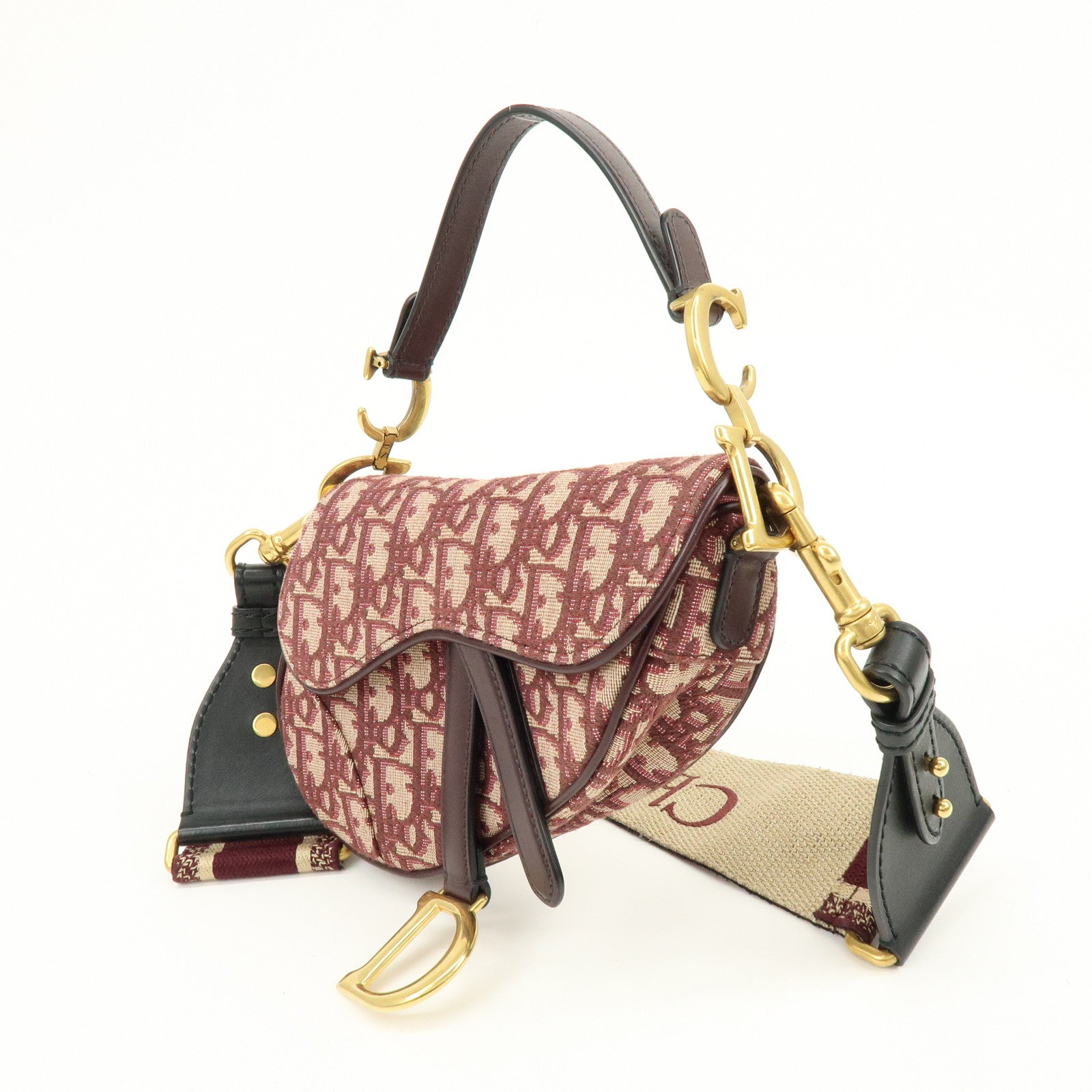 Christian Dior Oblique Jacquard Leather Mini Saddle Bag Hand Bag