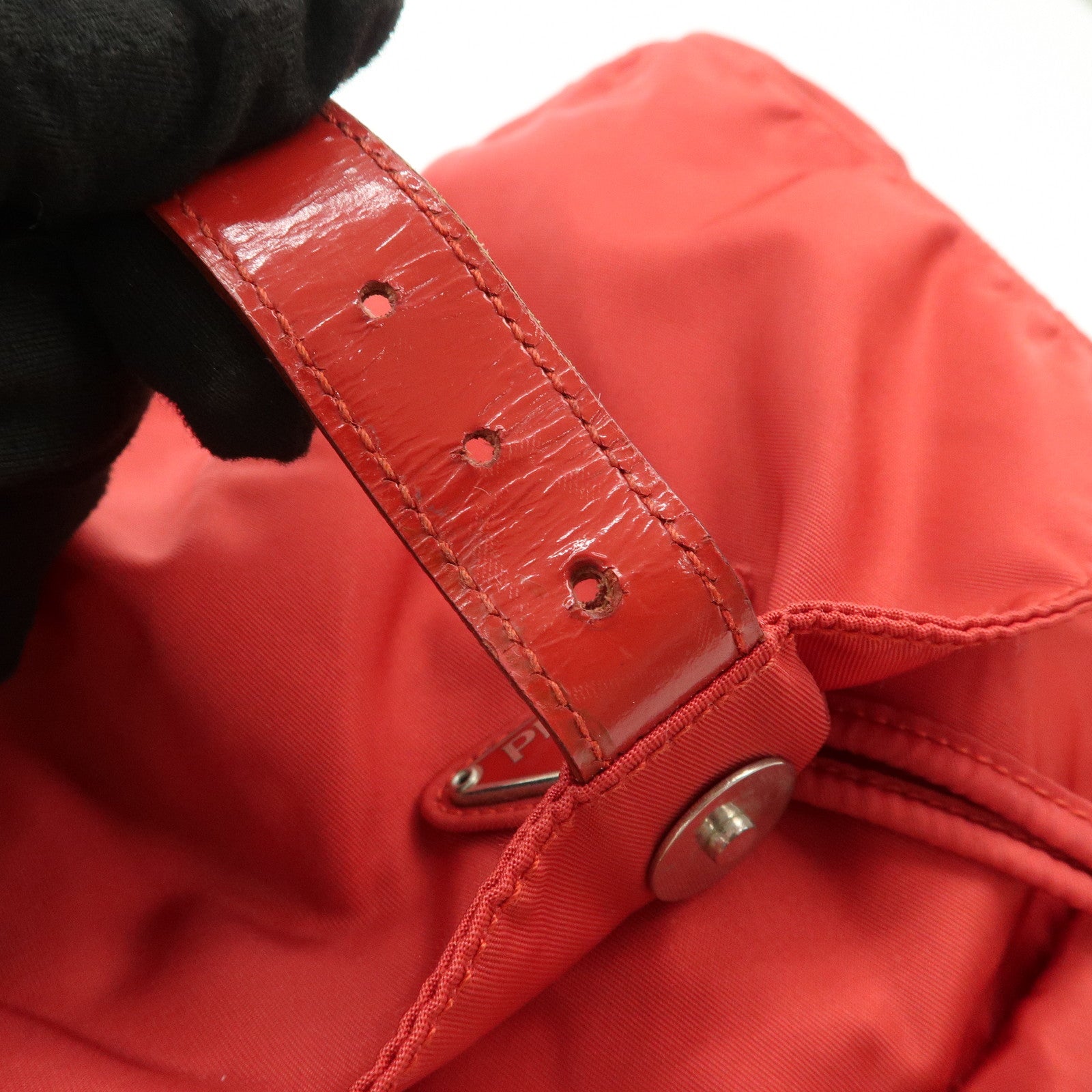 PRADA Triangle Logo Nylon Leather Backpack Rucksack Red