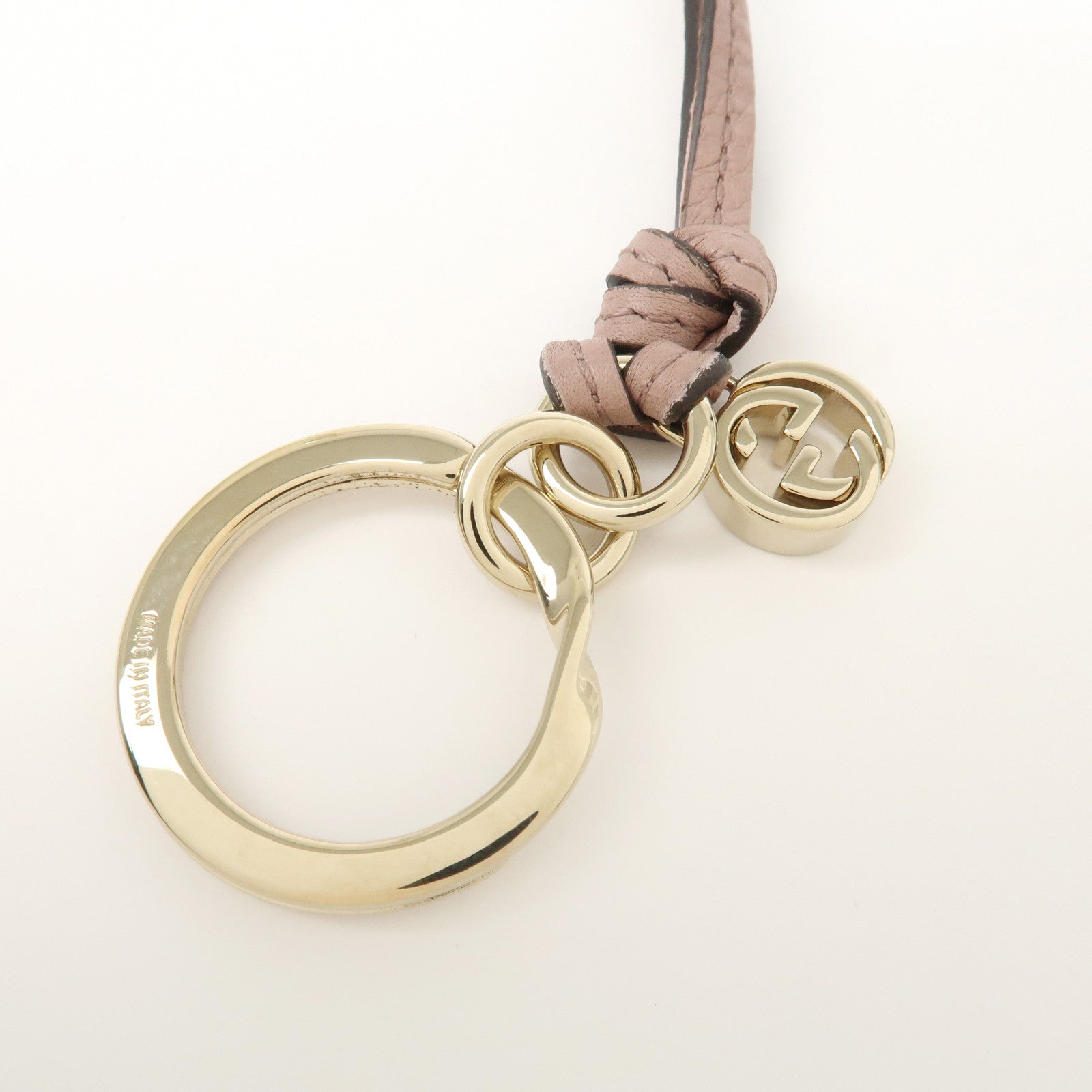 GUCCI Interlocking G Leather Bag Charm Key Chain Pink 324403