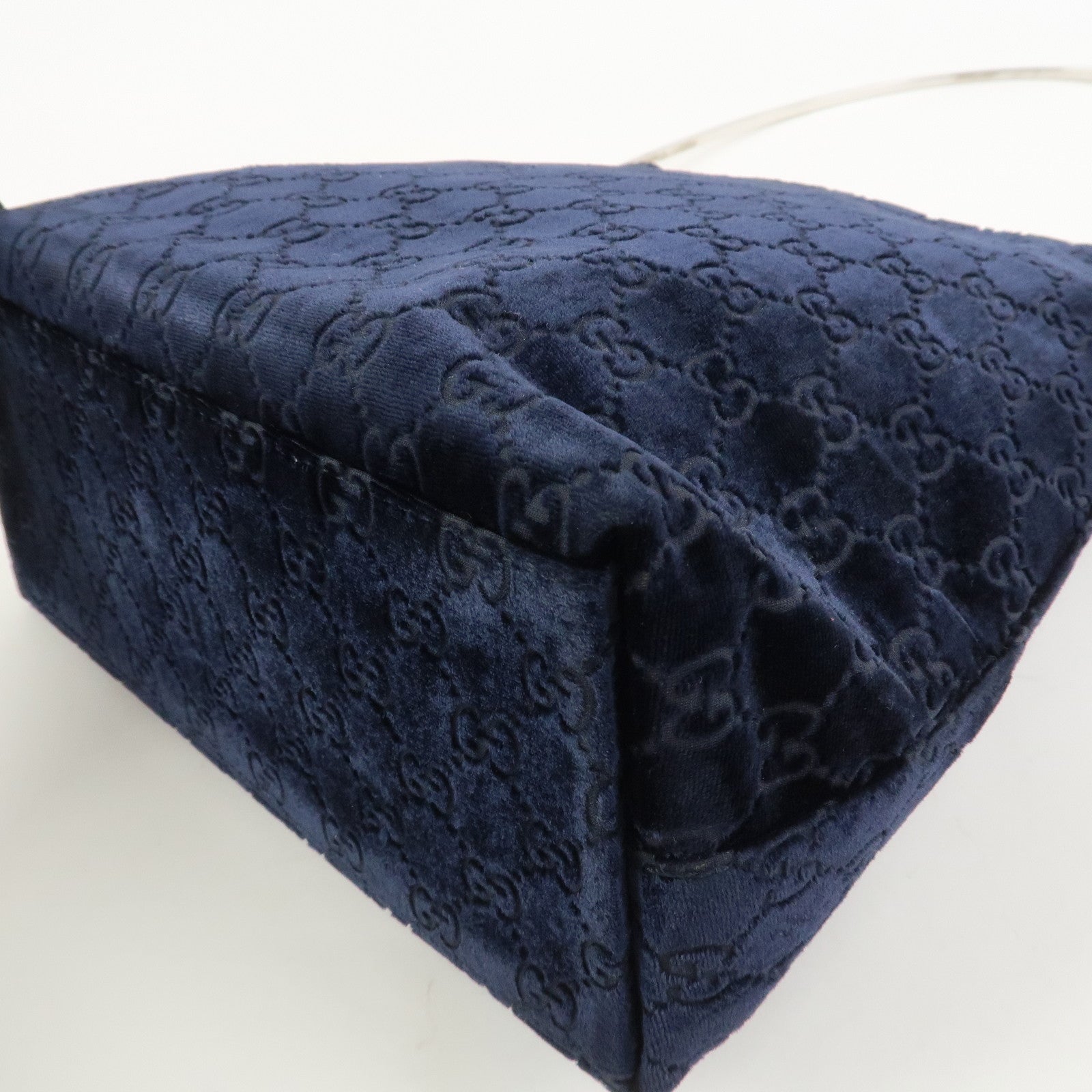 GUCCI Velvet GG Monogram Shoulder Bag Hand Bag Navy 001・2123