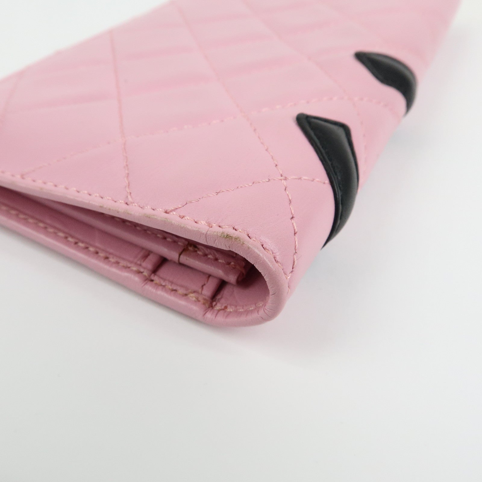 CHANEL Cambon Line COCO Mark Lambskin Long Wallet Pink A26717