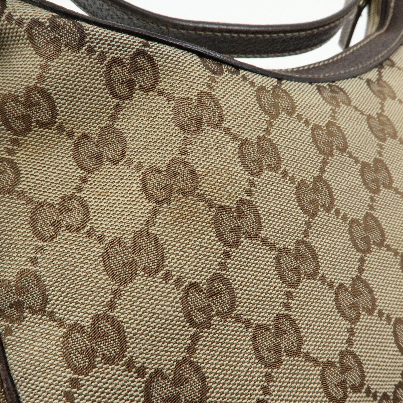 GUCCI GG Canvas Leather Shoulder Bag Hand Bag Beige Brown 154395