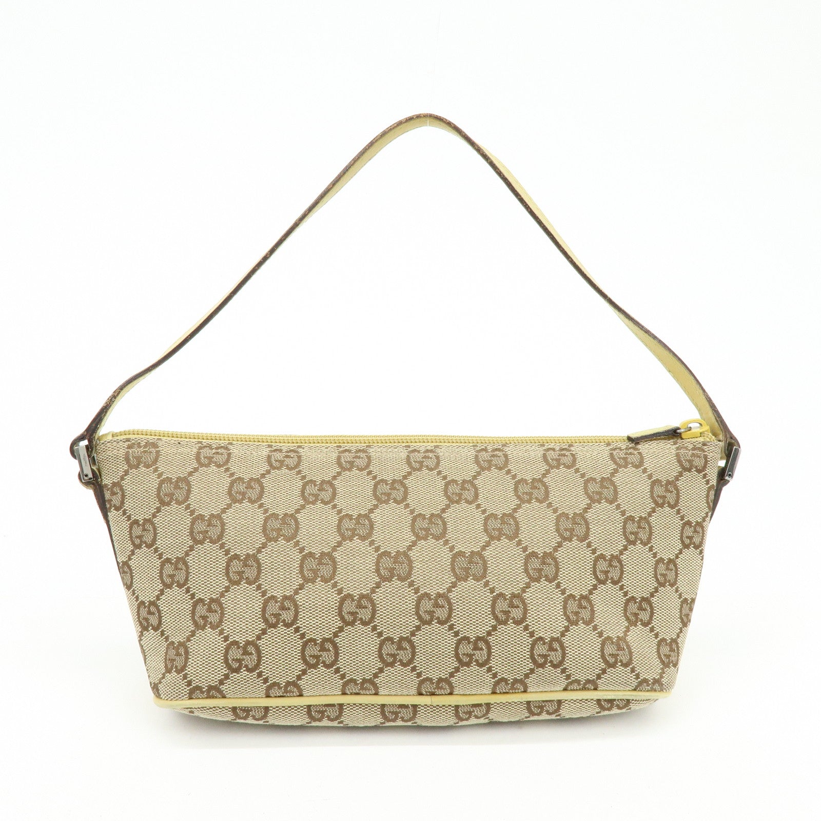 GUCCI Boat Bag GG Canvas Leather Accessory Pouch Beige Yellow 07198