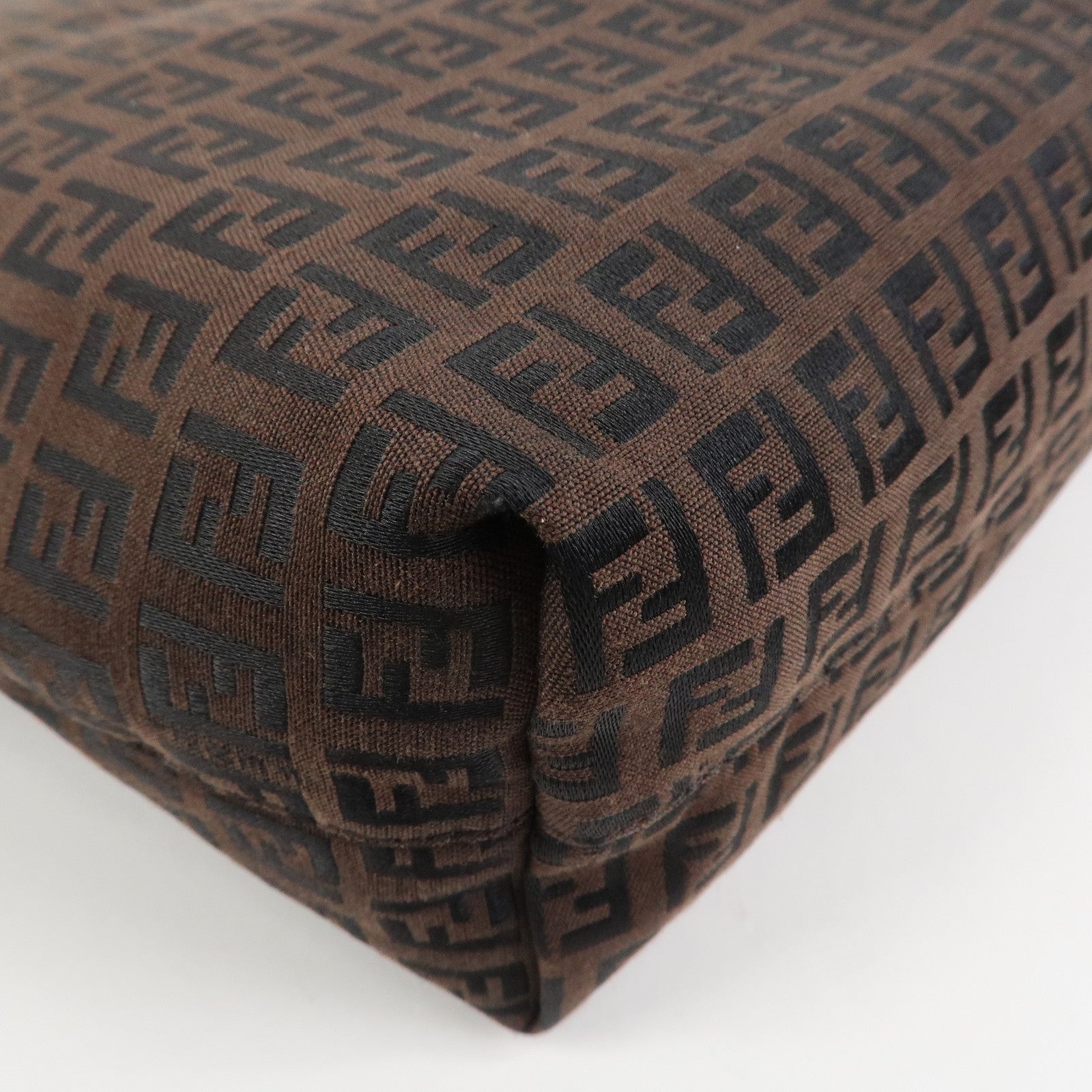 FENDI Zucchino Canvas Leather Tote Bag Hand Bag Brown Black 8BH074