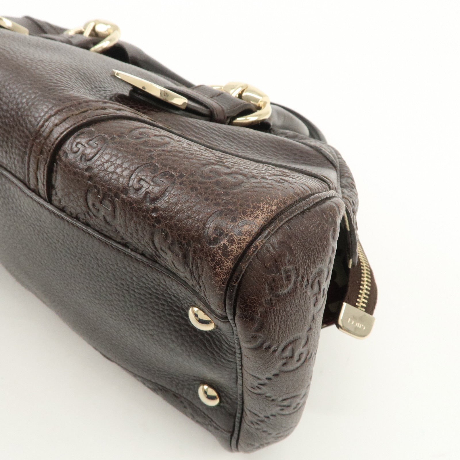 GUCCI Guccissima Leather Mini Boston Bag Hand Bag Dark Brown 181508 Used