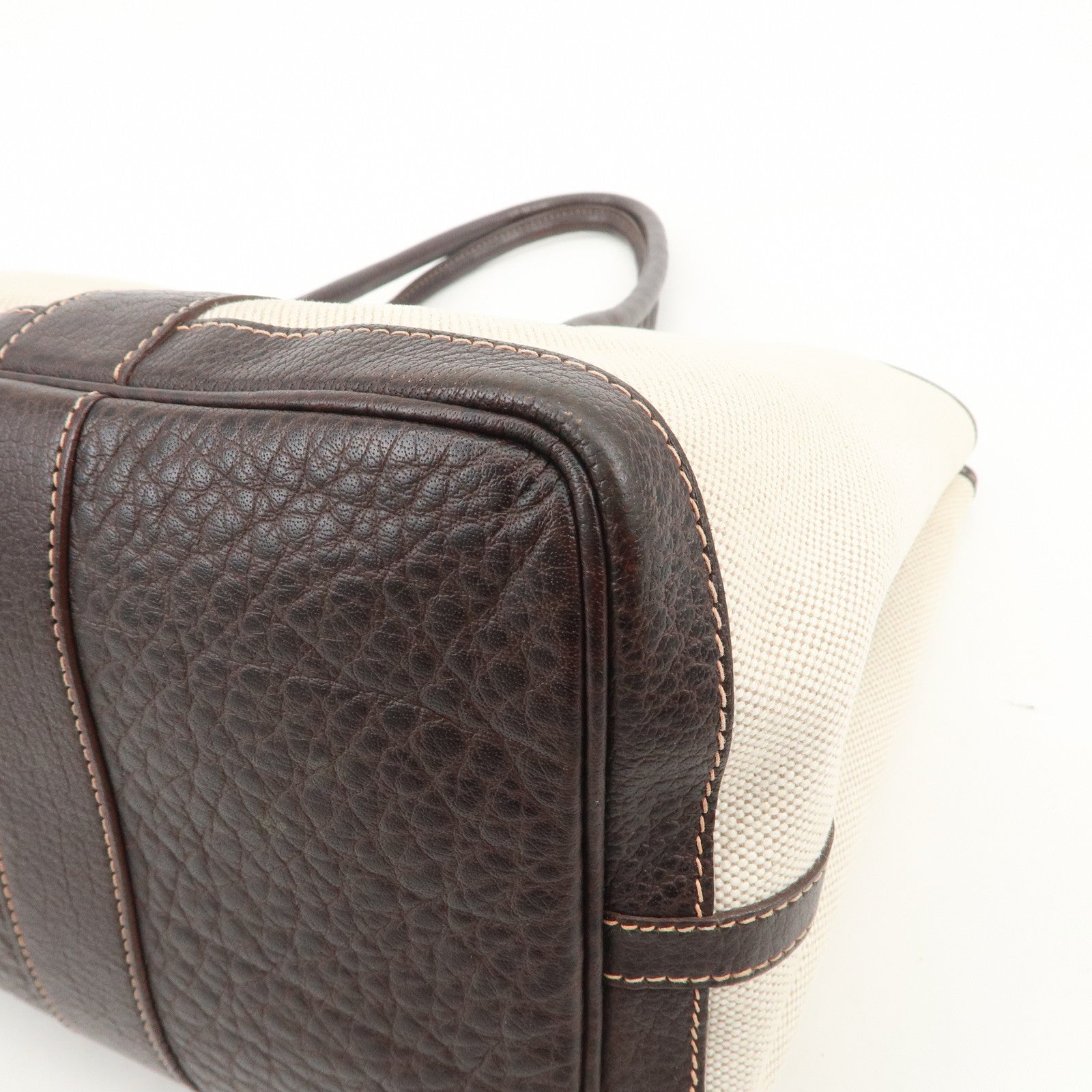 HERMES Garden Party Toile H Leather Tote Bag Hand Bag Natural