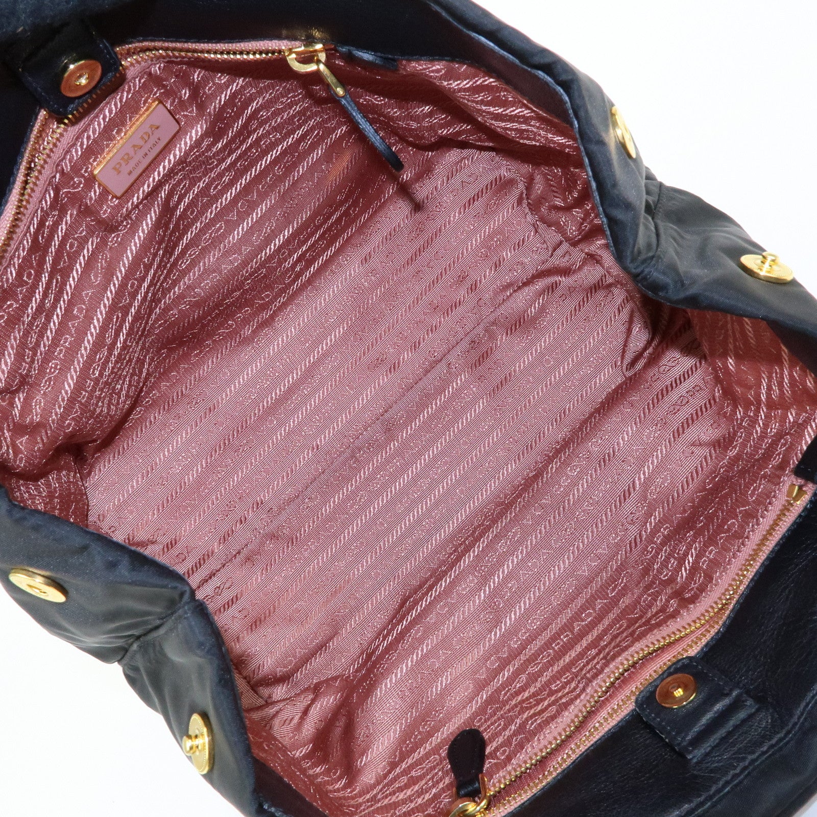 PRADA Nylon Leather Ribbon Hand Bag Tote Bag Black BN1601