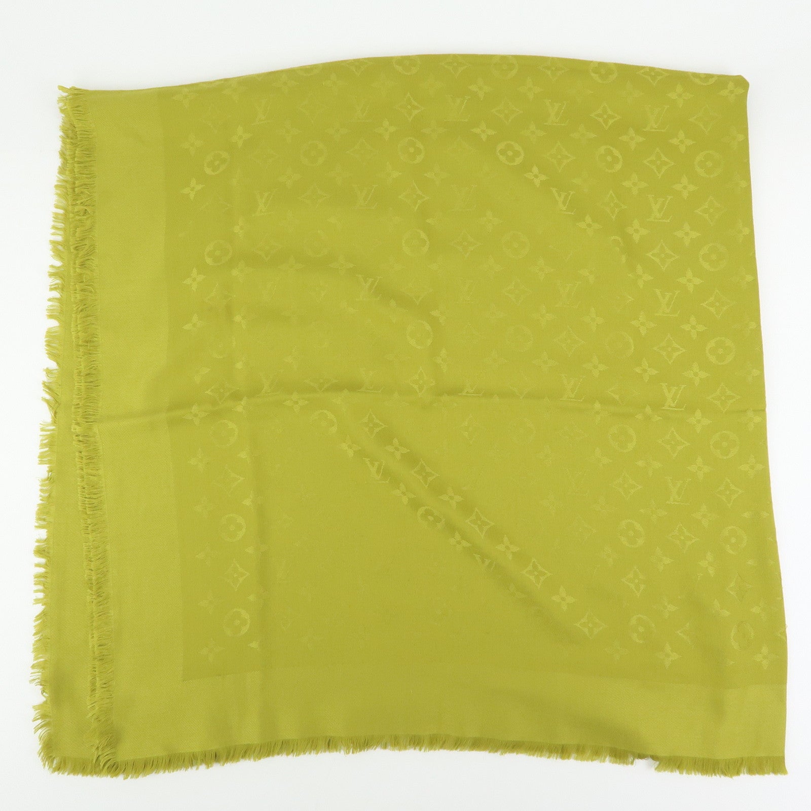 Louis Vuitton Monogrm Silk Wool Scarf Shawl Anis Green M71326