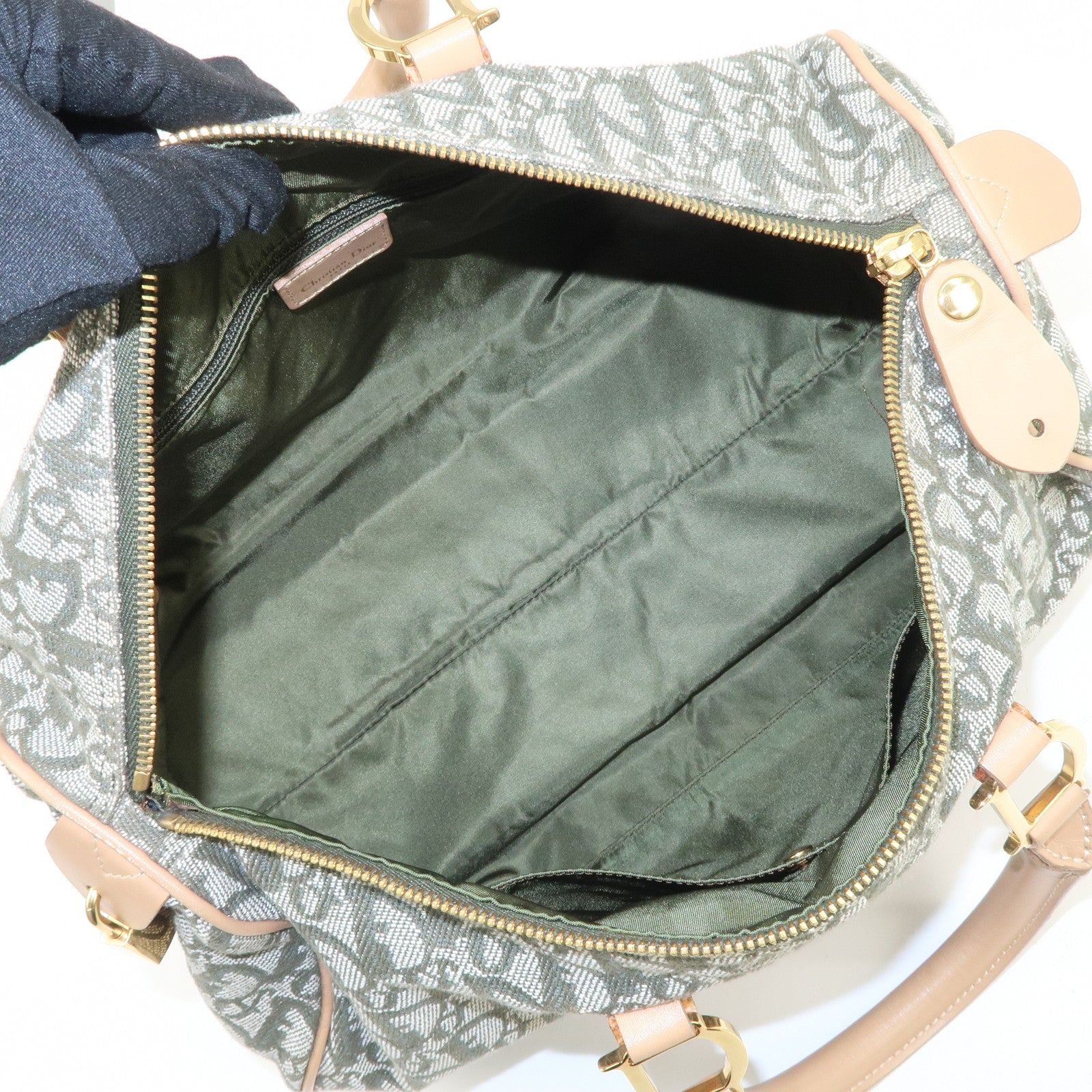 Christian Dior Trotter Canvas Leather Boston Bag Hand Bag Khaki