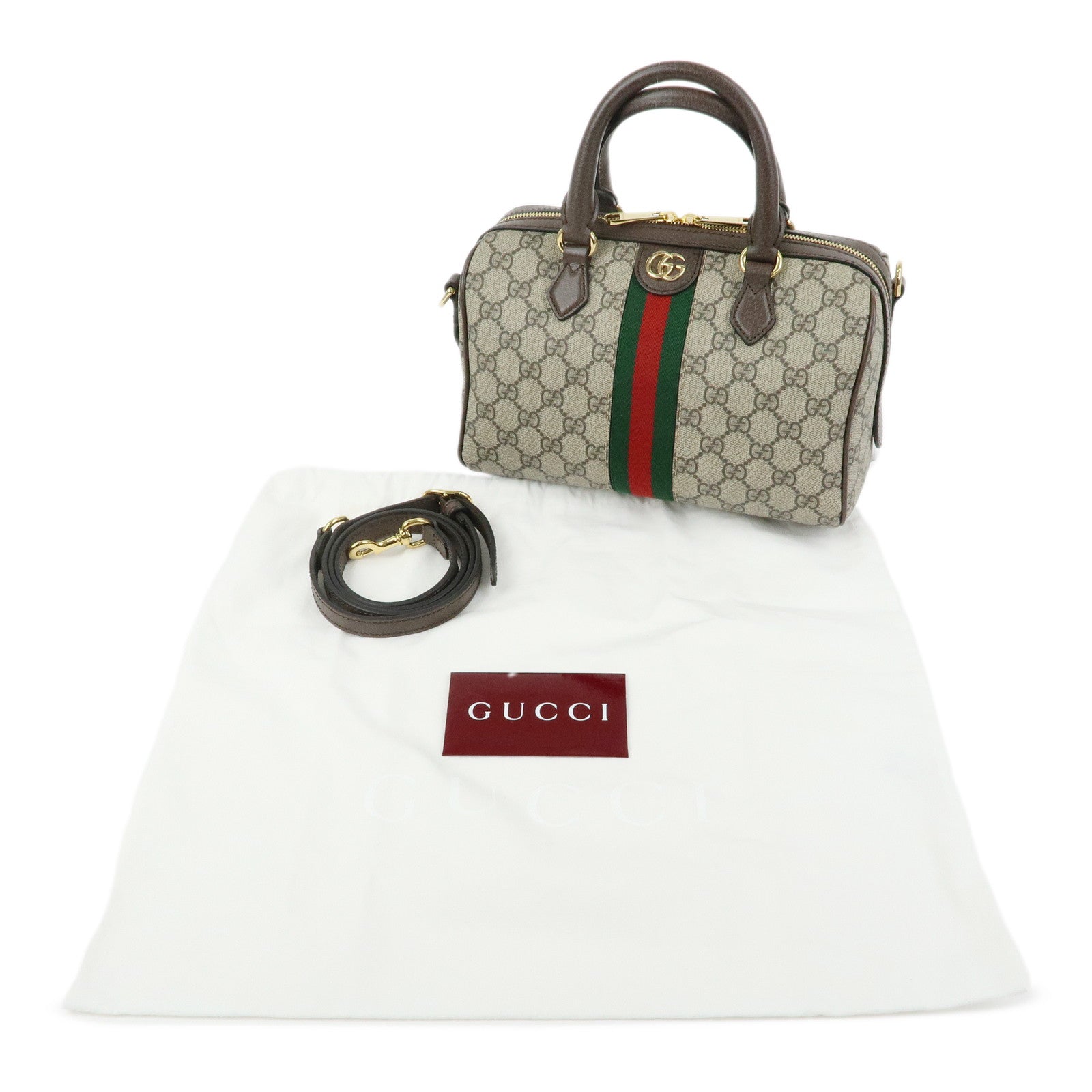 GUCCI Ophidia Sherry GG Supreme Leather 2Way Boston Bag 772061