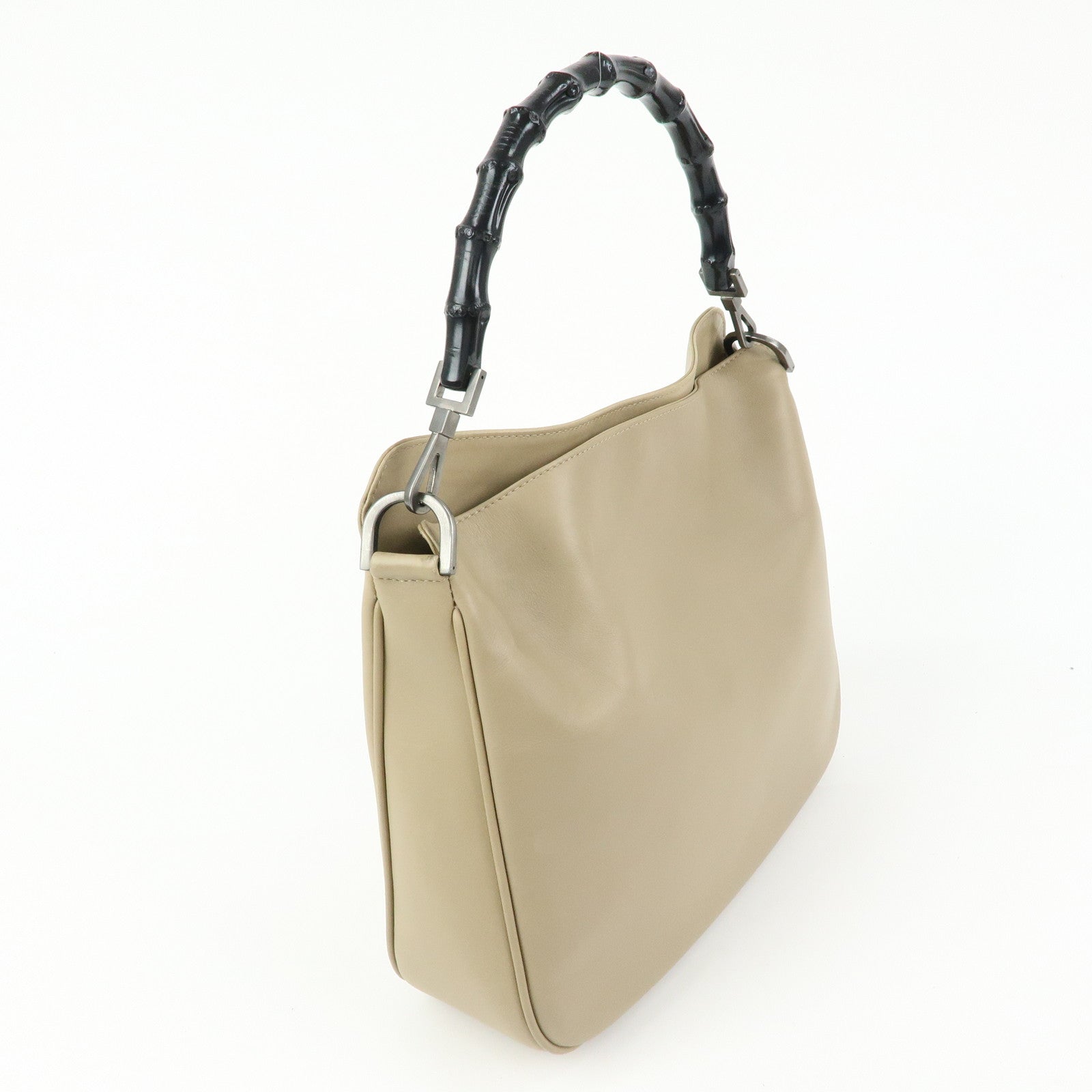 GUCCI Bamboo Leather 2Way Hand Bag Shoulder Bag Beige 001・1638・2684