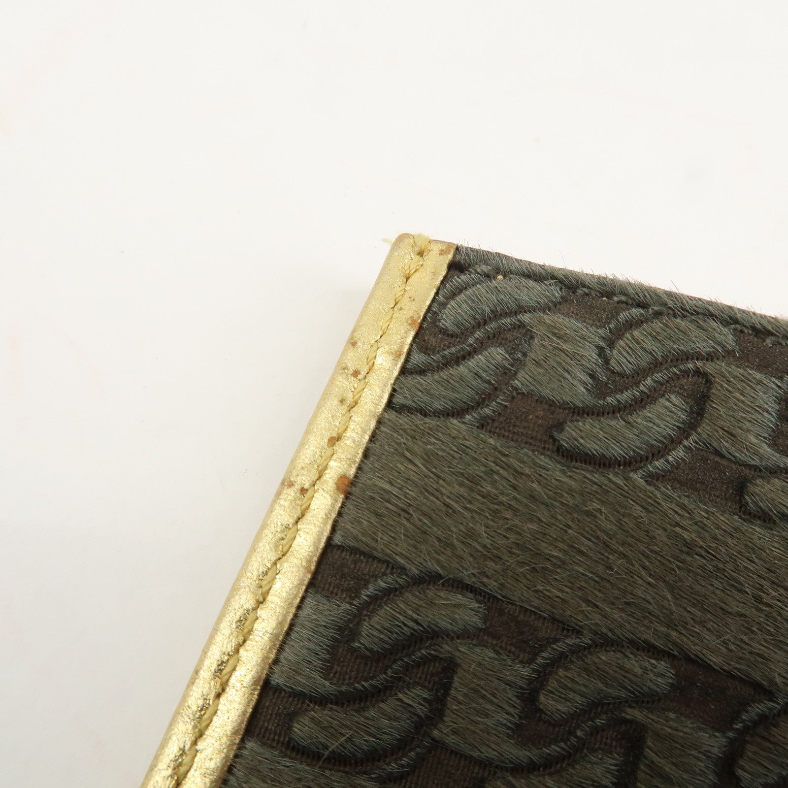 CHANEL Leather Unborn Calf Coin Case Gold Khaki Used