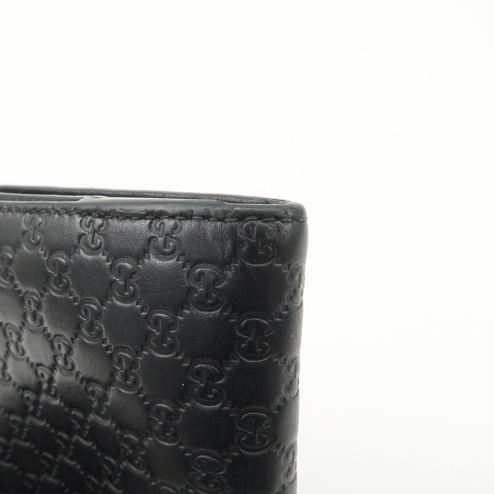 GUCCI Micro Guccissima Leather Compact Bi-fold Wallet Black 544475 Used