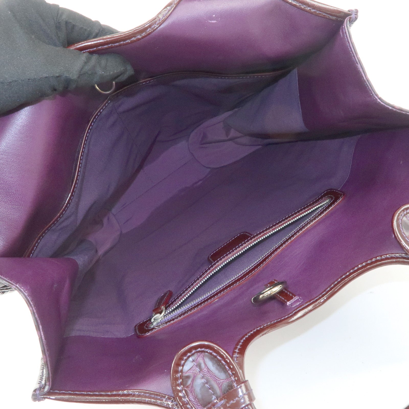 Christian Dior Embossed Leather Tote Bag Shoulder Bag Purple