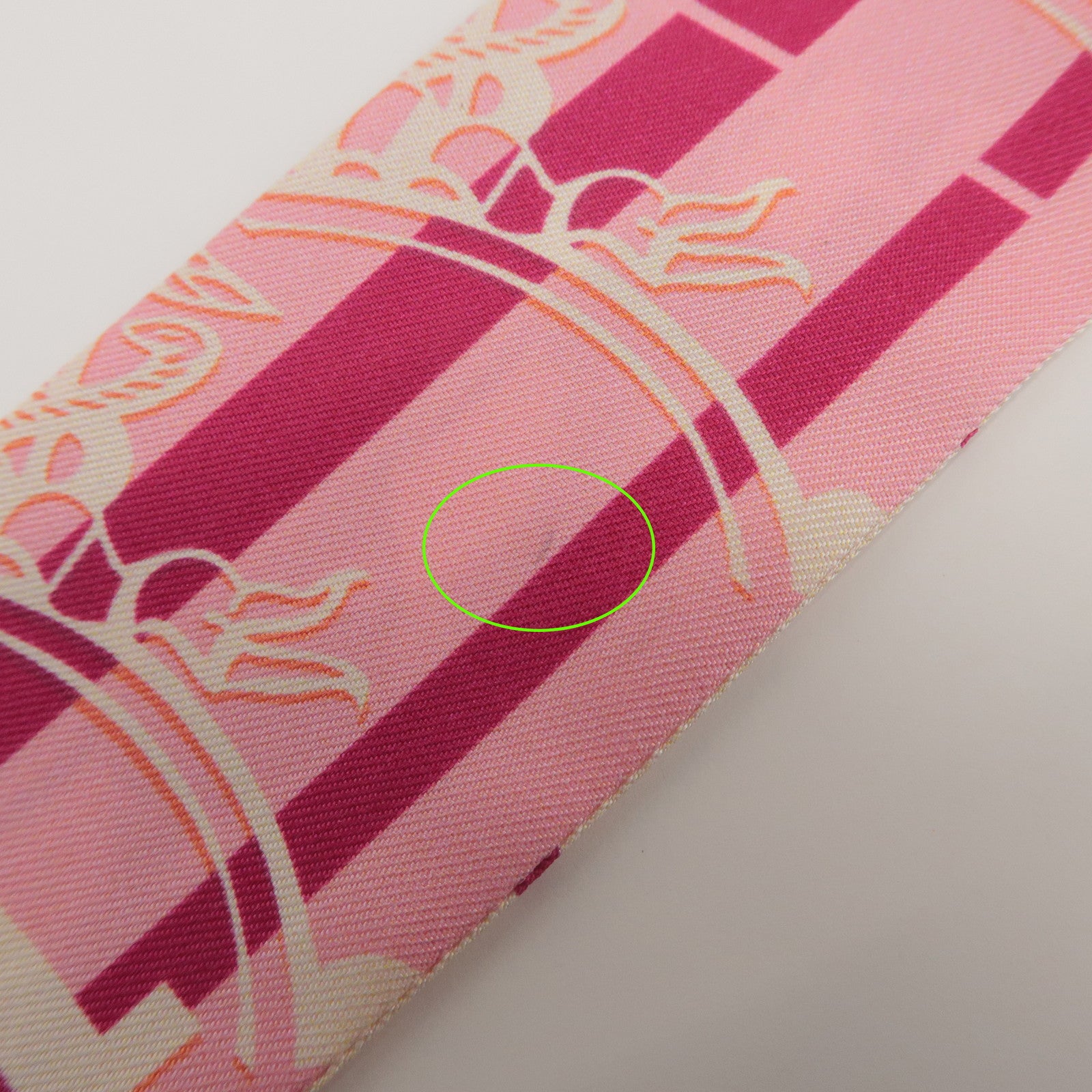 HERMES Twilly 100% Silk Scarf GINZA Logo Motif Pink White