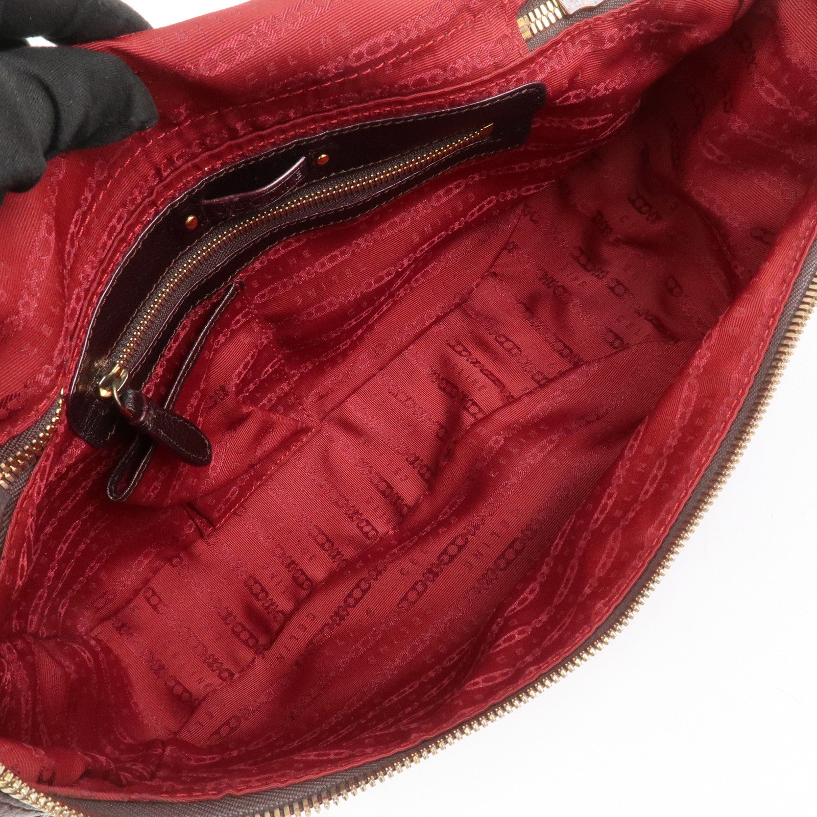 CELINE Macadam Leather Wood Shoulder Bag Hand Bag Brown