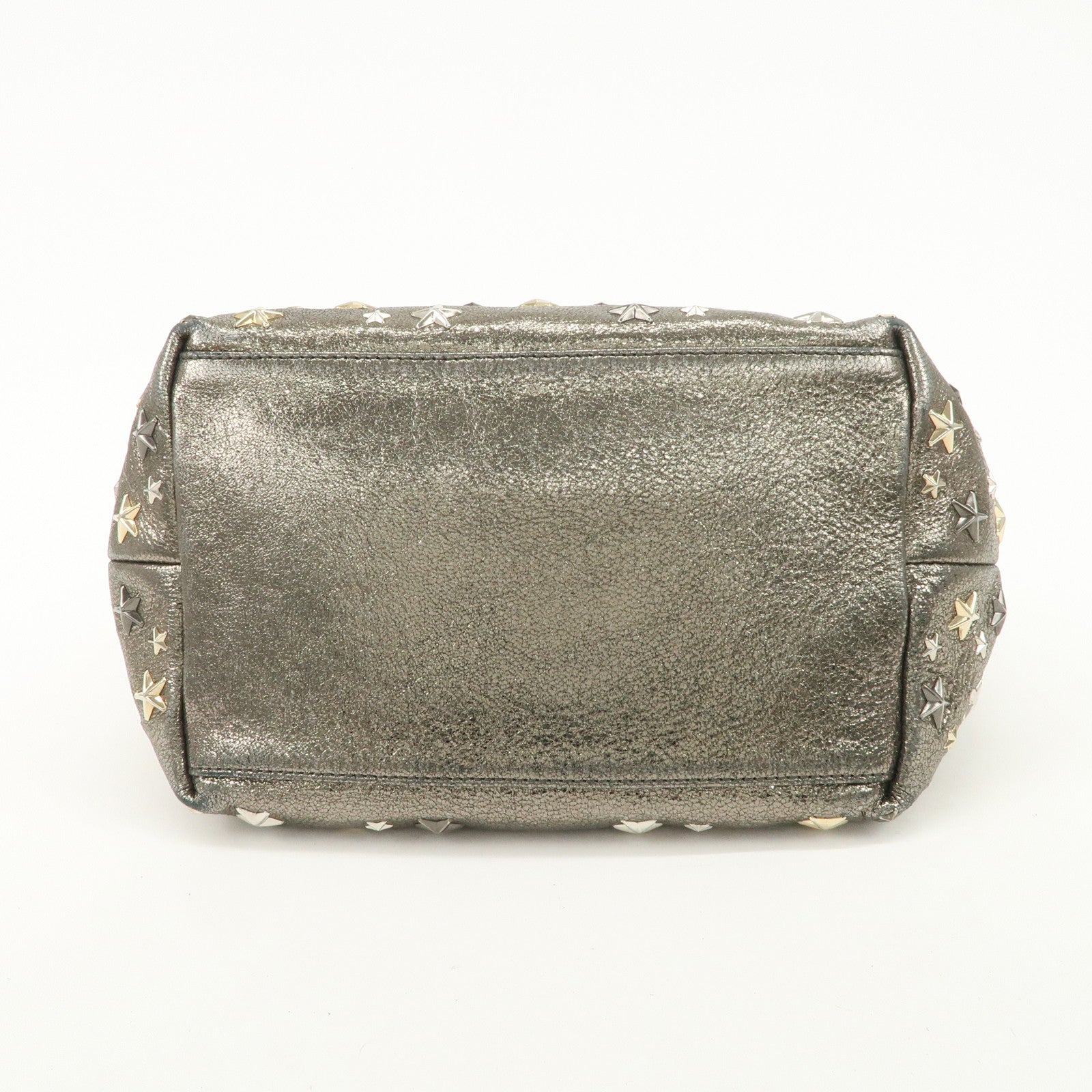 JIMMY CHOO Sophia Studs Leather Tote Bag Shoulder Bag Silver