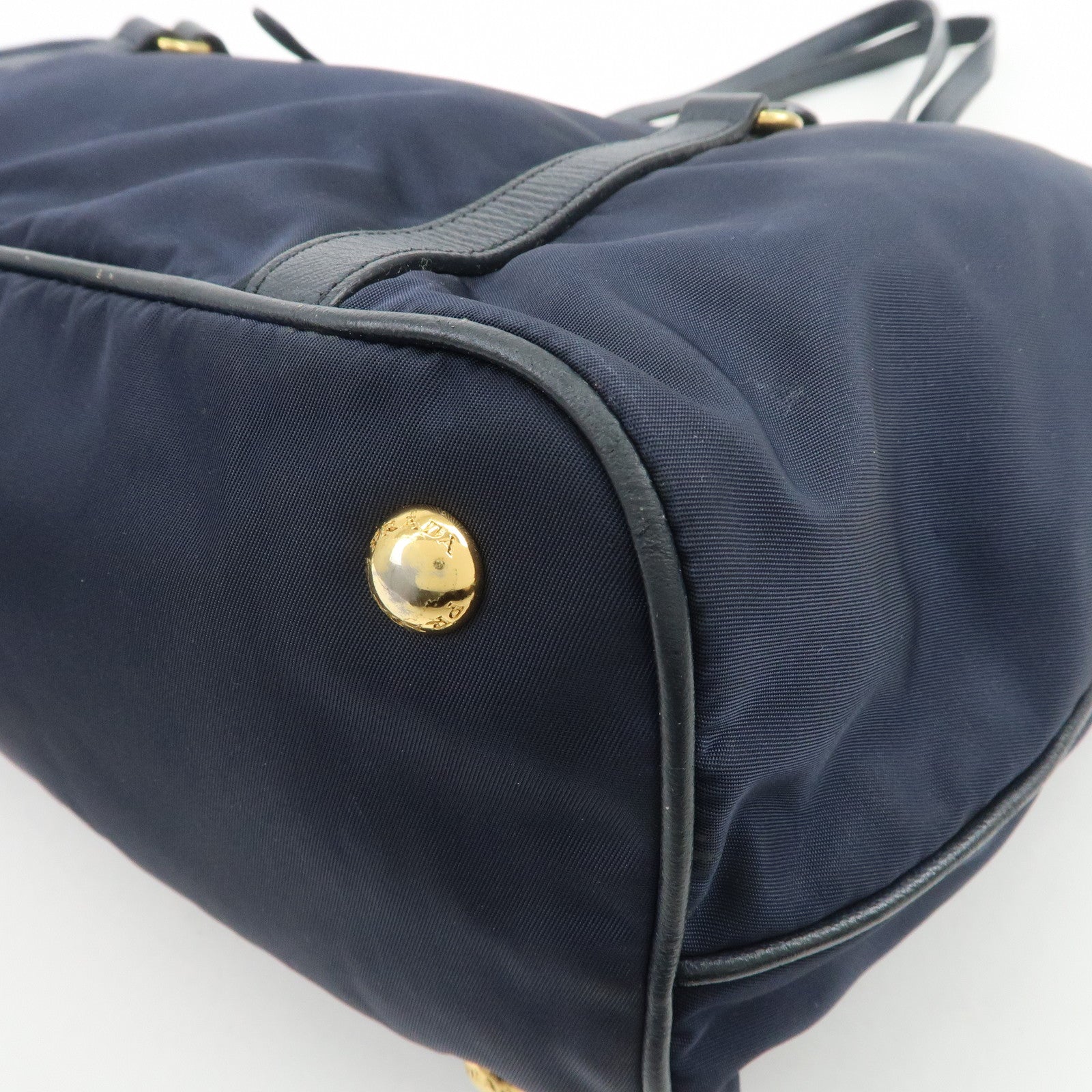 PRADA Nylon Saffiano Leather Shoulder Bag Tote Bag Navy