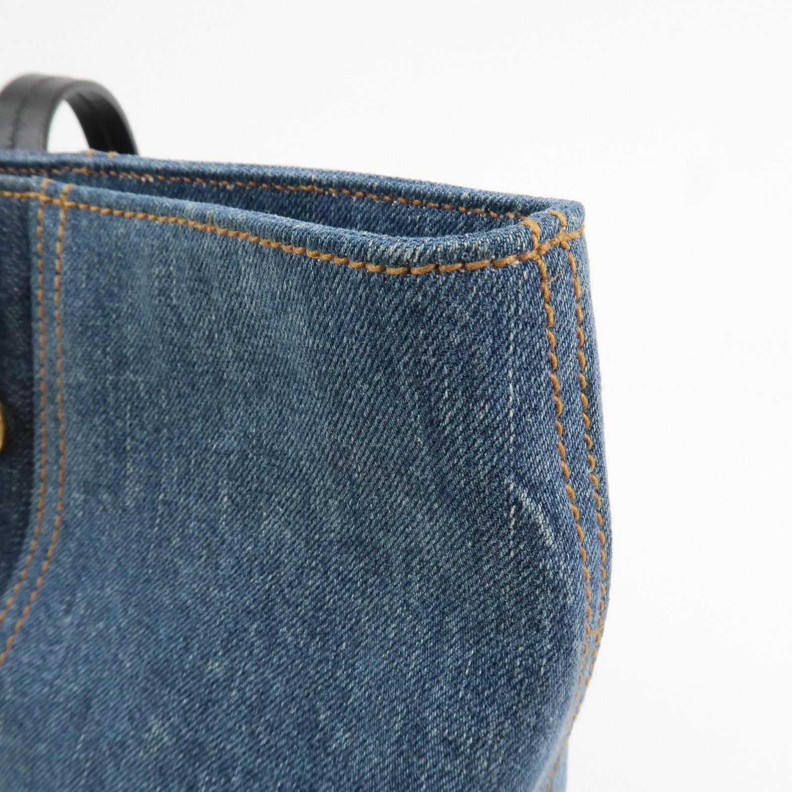 MIU MIU Denim Leather Tote Bag Shoulder Bag Navy 5BG024