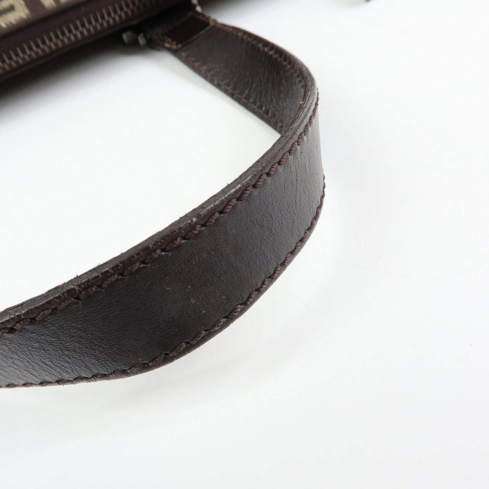 FENDI Zucchino Canvas Leather Tote Bag Hand Bag Brown 8BH138