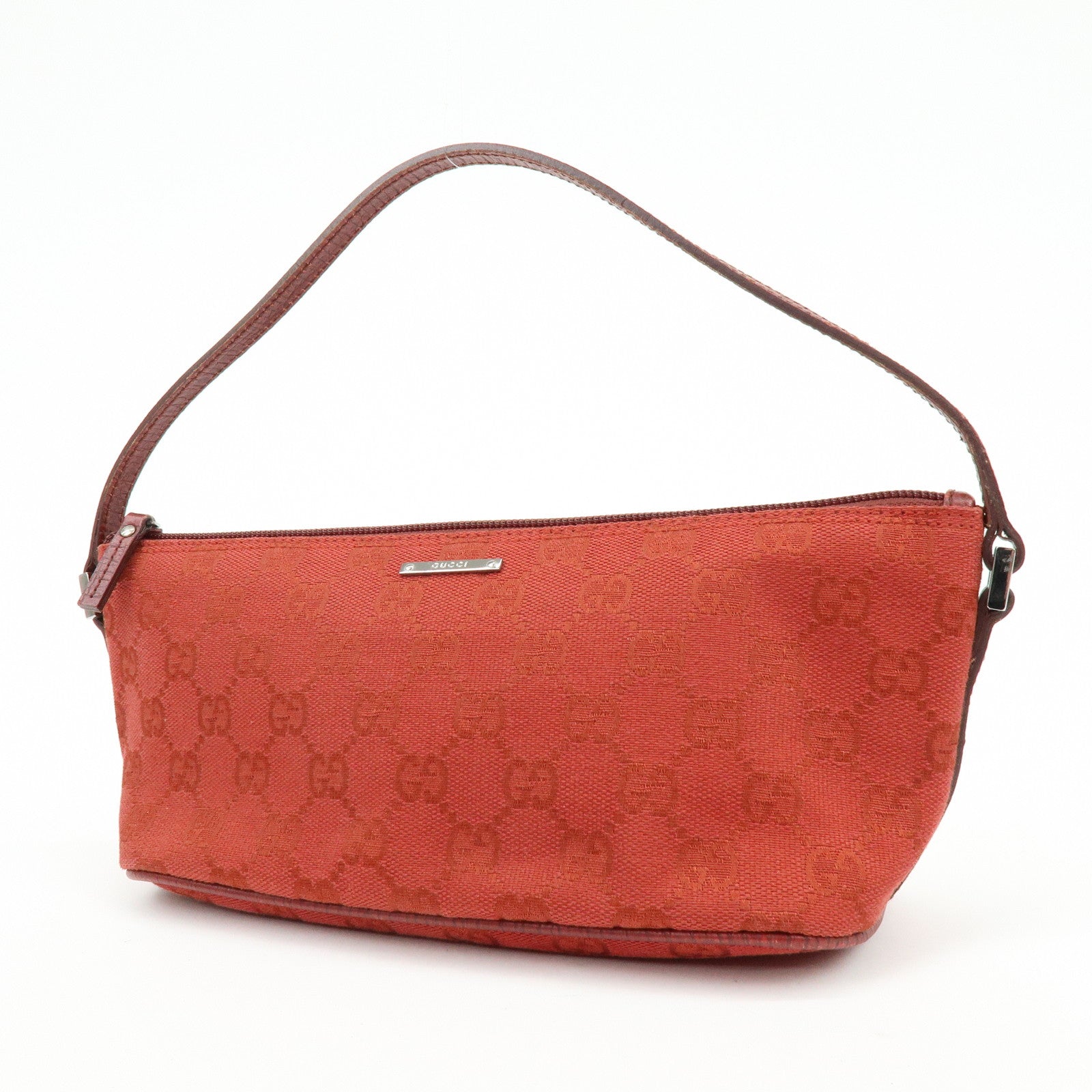 GUCCI Boat Bag GG Canvas Leather Hand Bag Wine Red 07198