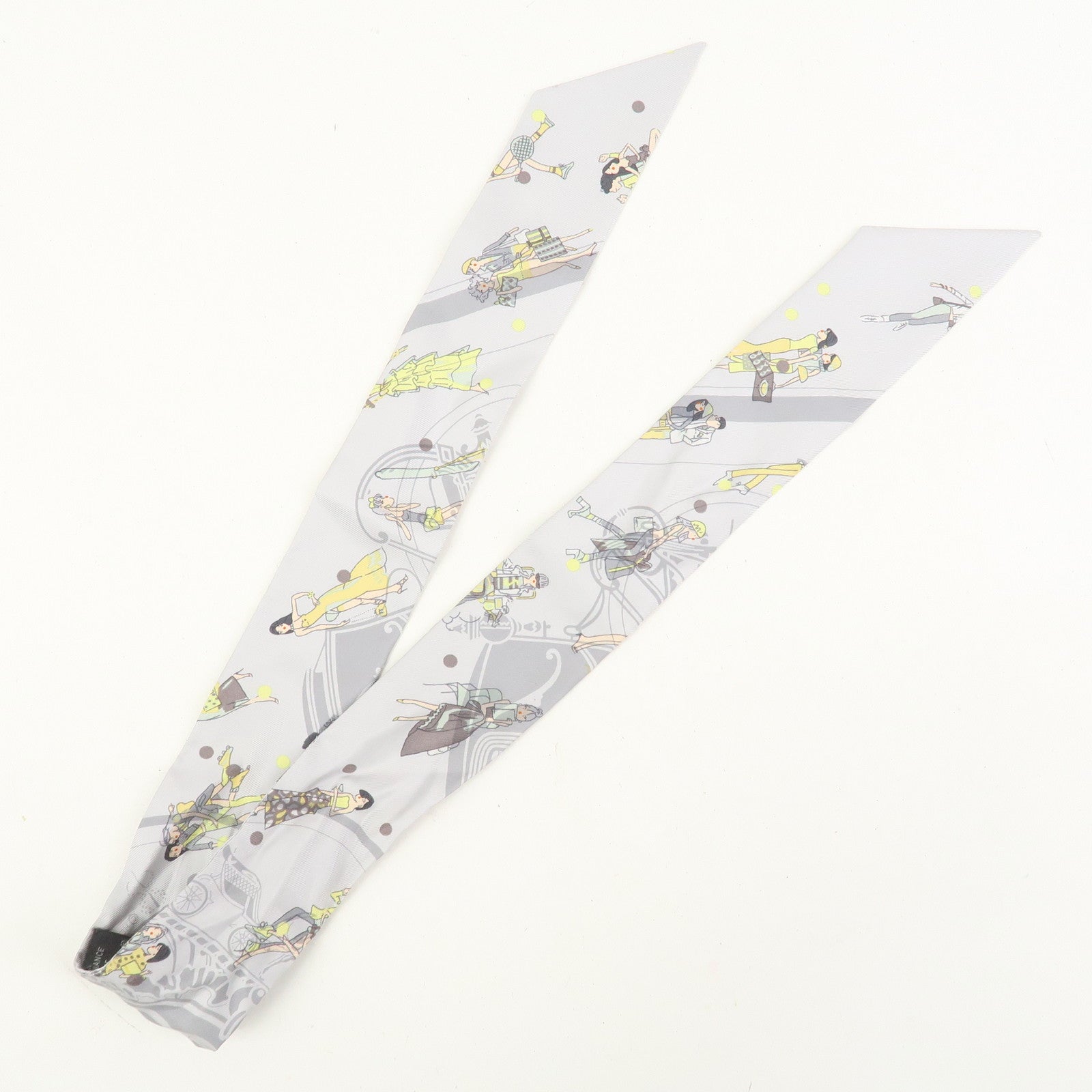 HERMES Twilly Silk 100% Ex-Libris Les Parisiennes Scarf Gray