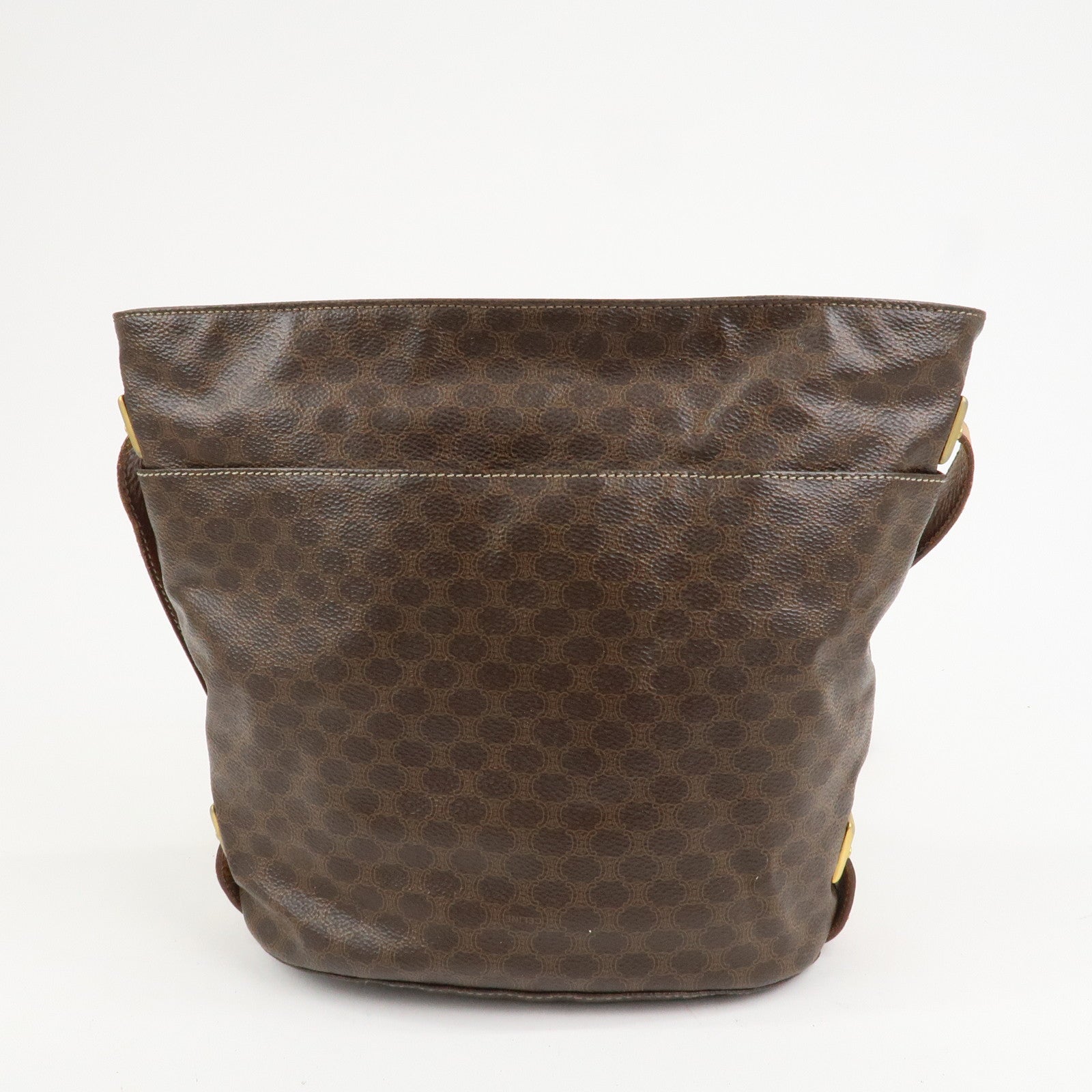 CELINE Macadam PVC Canvas Leather Shoulder Bag Brown Gold Hardware