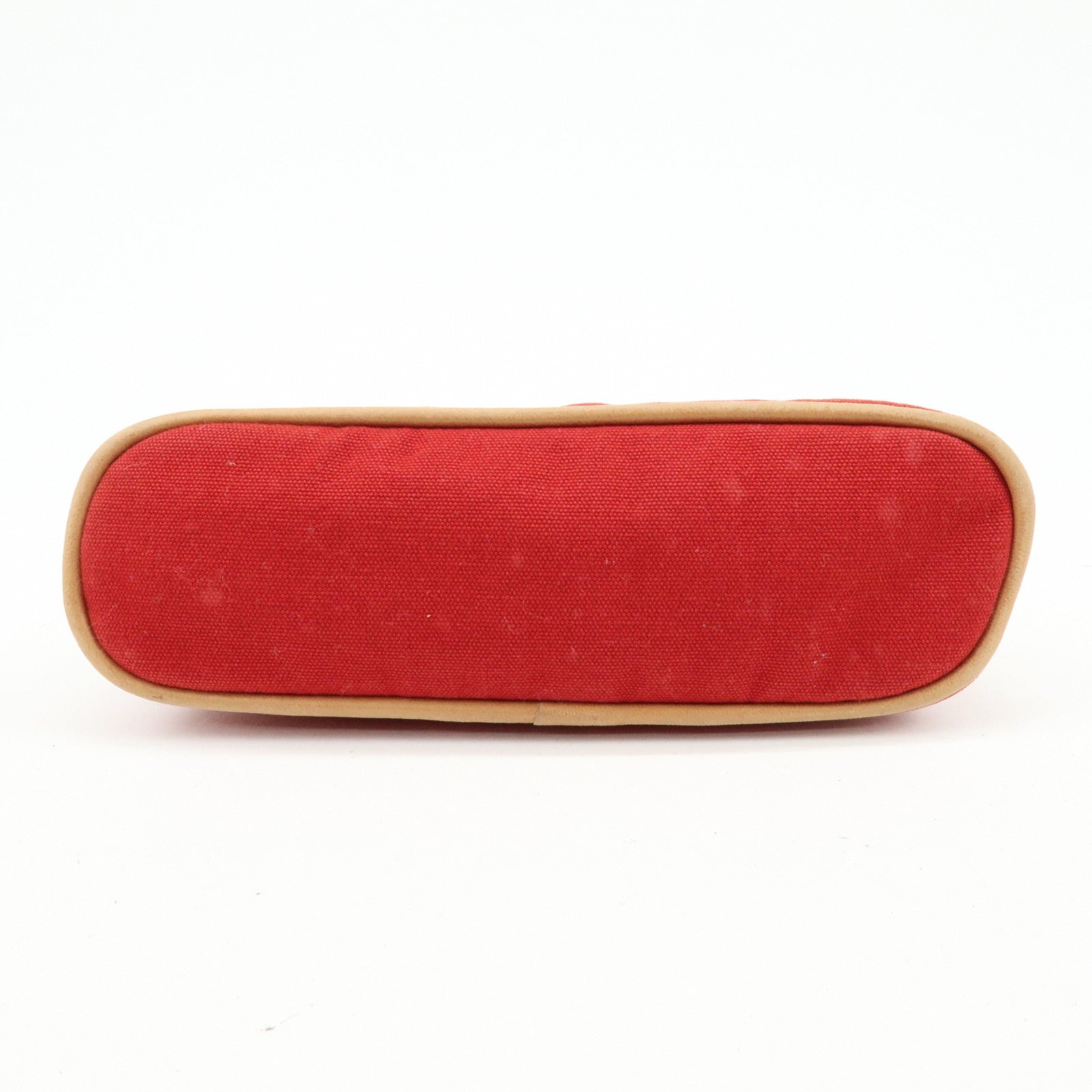 HERMES Bolide Cotton Leather Pouch Cosmetic Pouch Red