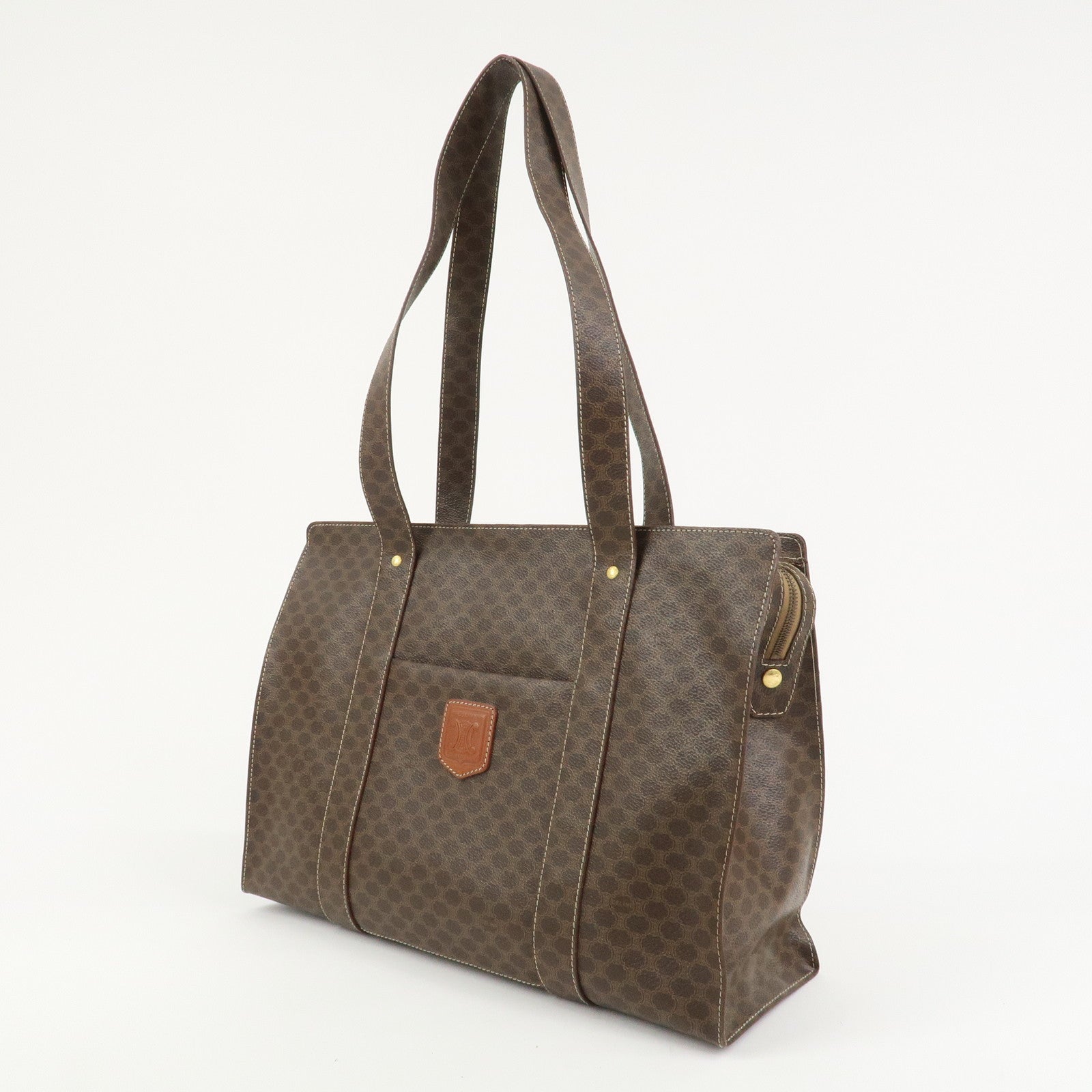 CELINE Macadam PVC Canvas Leather Tote Bag Shoulder Bag Brown