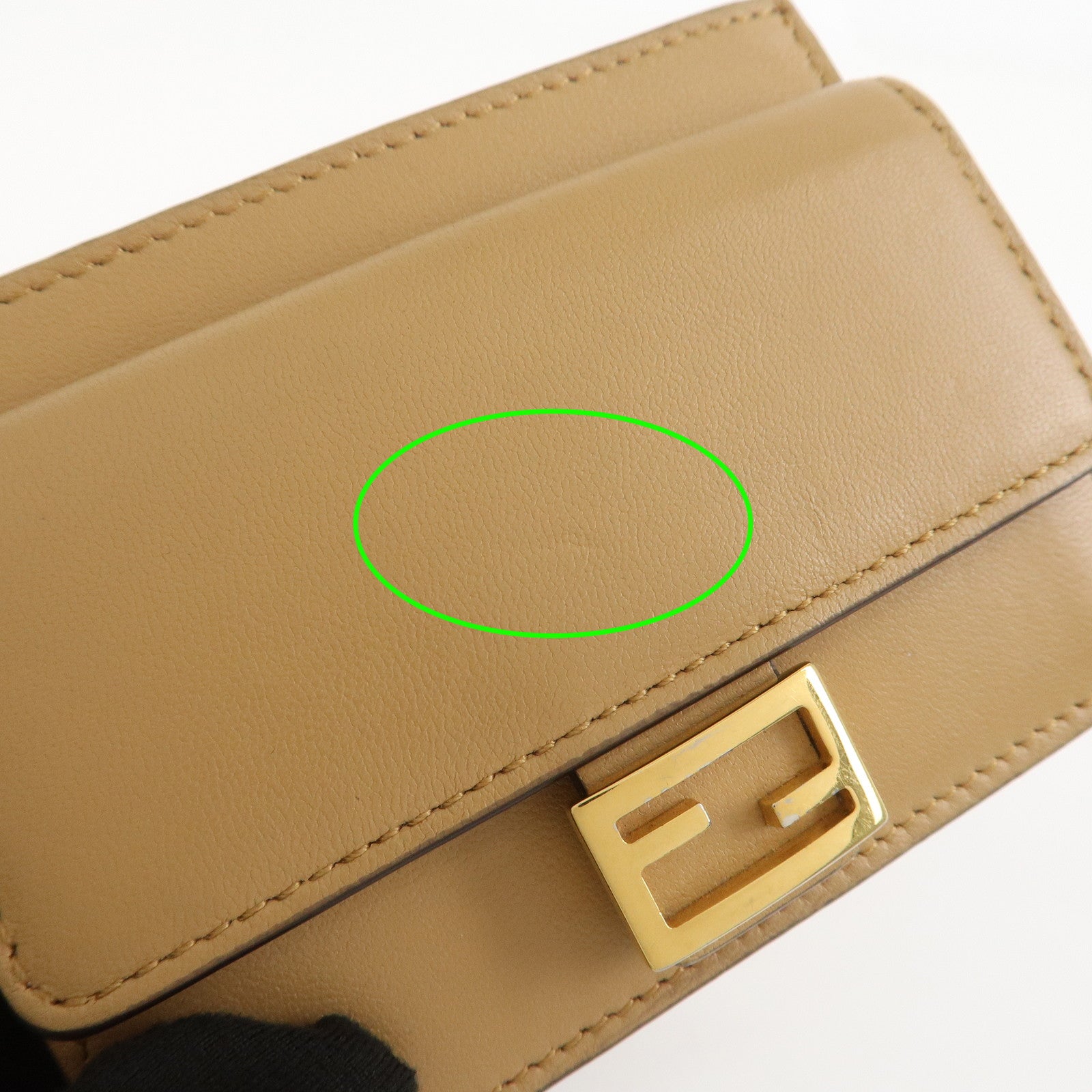 FENDI Zucca Baguette Leather Card Case Light Brown