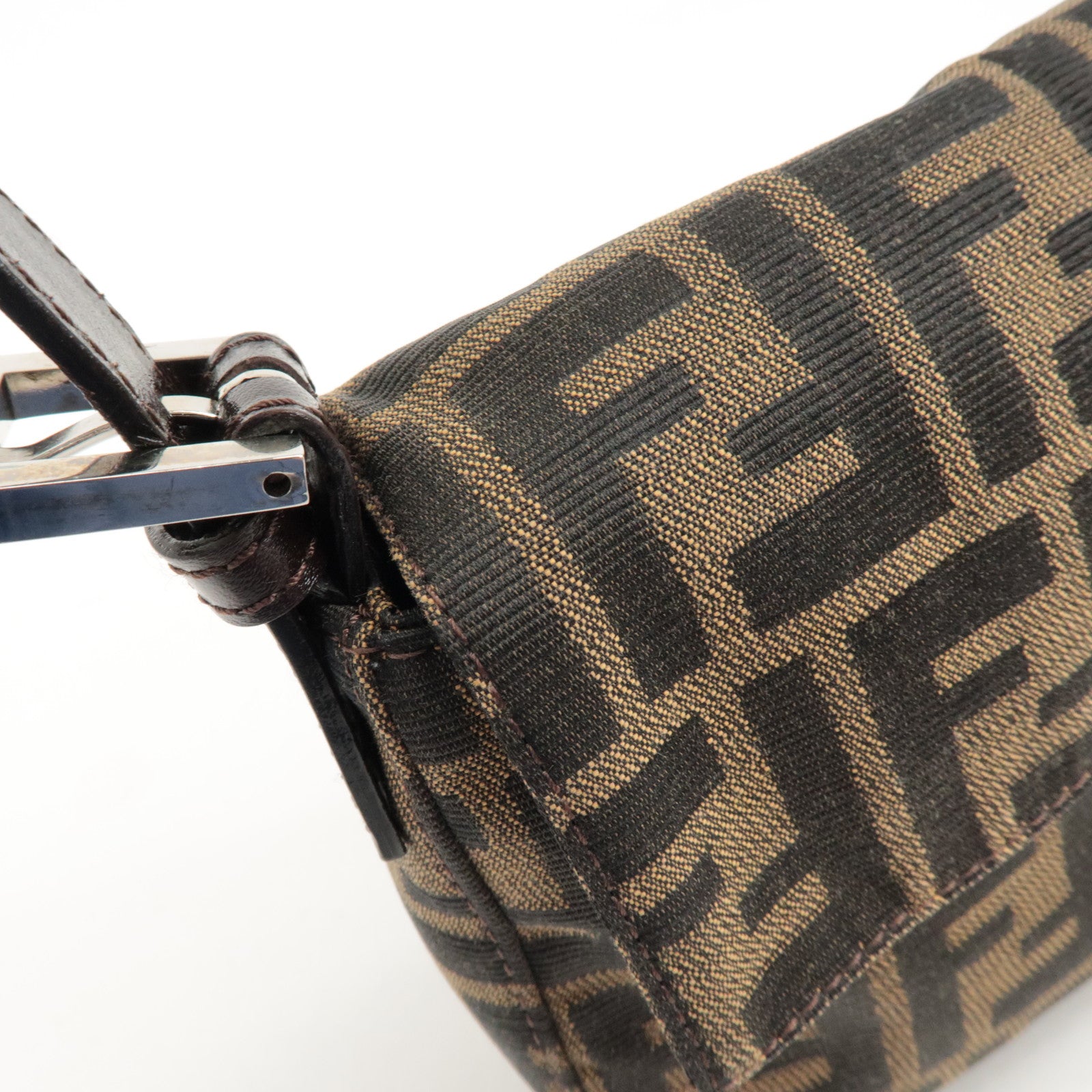 FENDI Mamma Baguette Zucca Canvas Leather Shoulder Bag 26424 Used