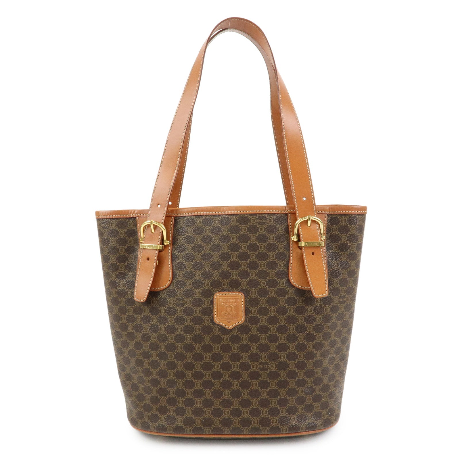 CELINE Macadam PVC Leather Tote Bag Hand Bag Shoulder Bag Brown