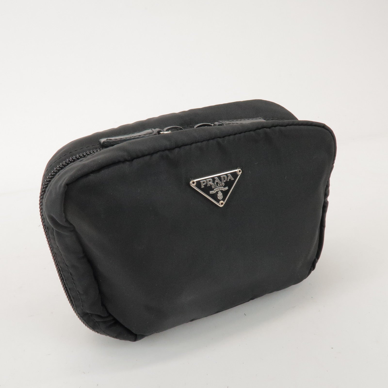 PRADA Triangle Logo Nylon Set of 2 Pouch Black Purple