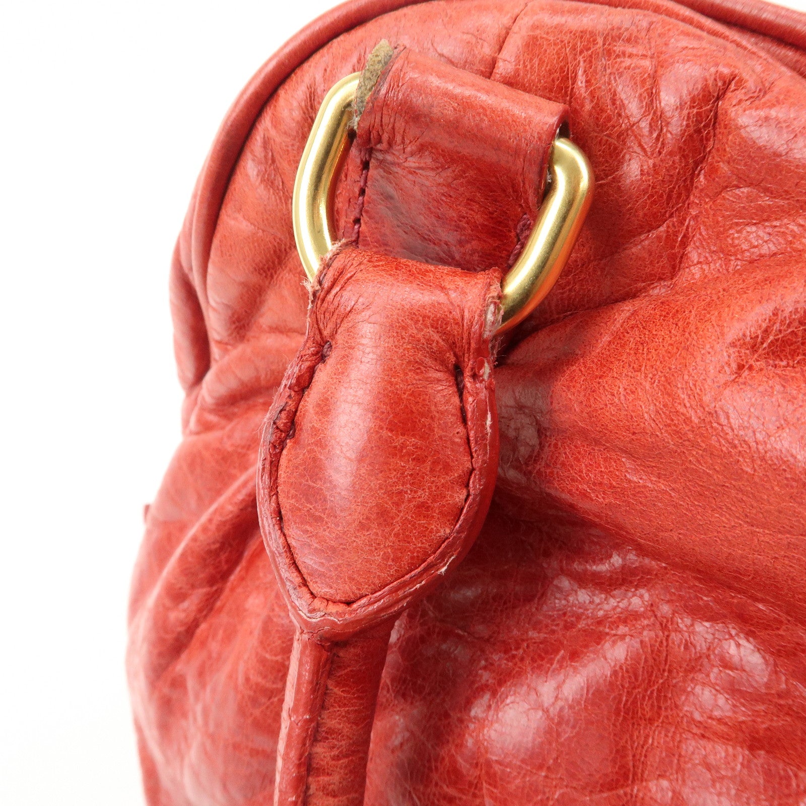 MIU MIU Leather 2WAY Bag Hand Bag Shoulder Bag Red Gold HDW Used