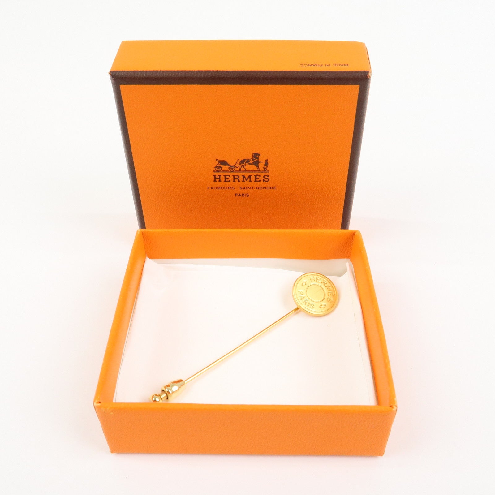 HERMES Sellier Pin Brooch Metal Gold