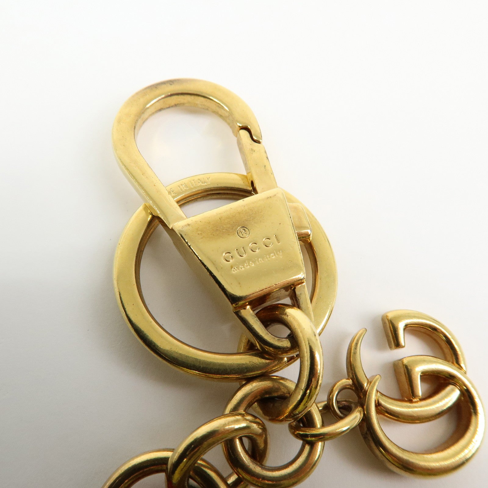GUCCI GG Supreme Canvas Leather Bag Charm Key Chain Heart Beige