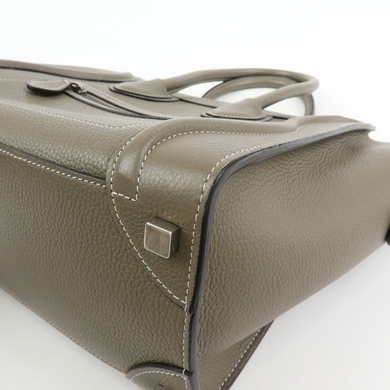 CELINE Luggage Micro Shopper Calf Leather Hand Bag Gray