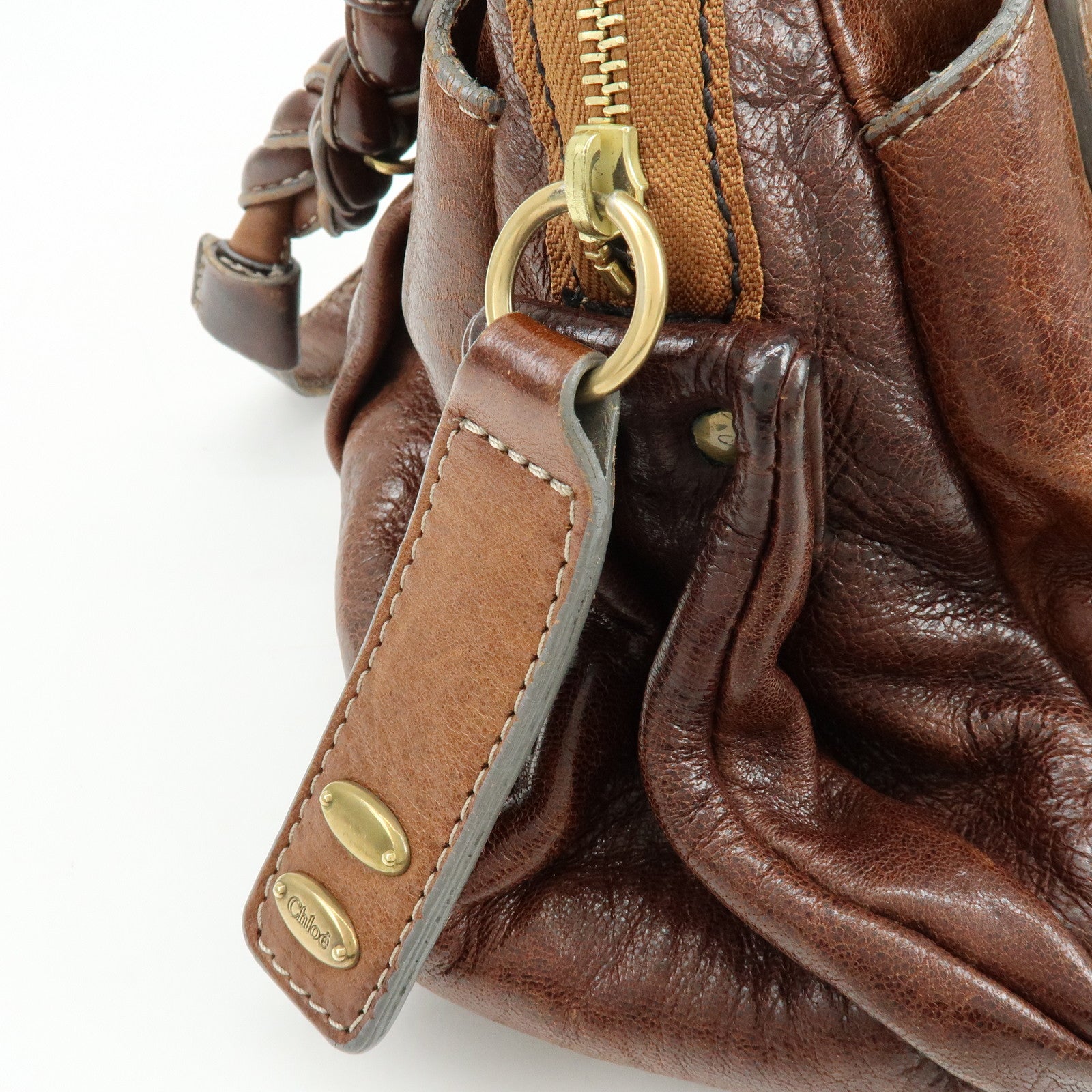Chloe Eloise Leather Hand Bag Shoulder Bag Braided Handle Brown