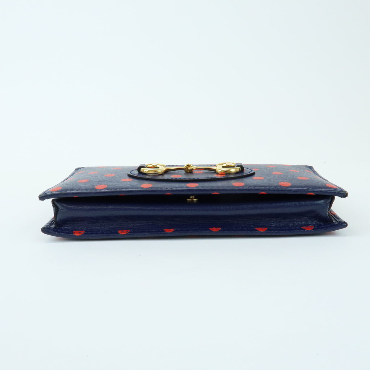 GUCCI Horsebit 1955 Calf Leather Chain Long Wallet Navy Red 621892
