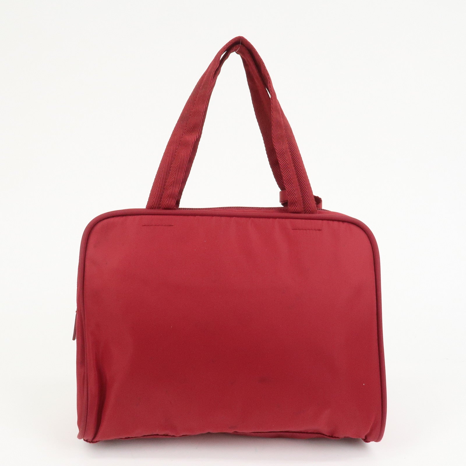 PRADA Triangle Logo Nylon Leather Hand Bag Wine Red B8495