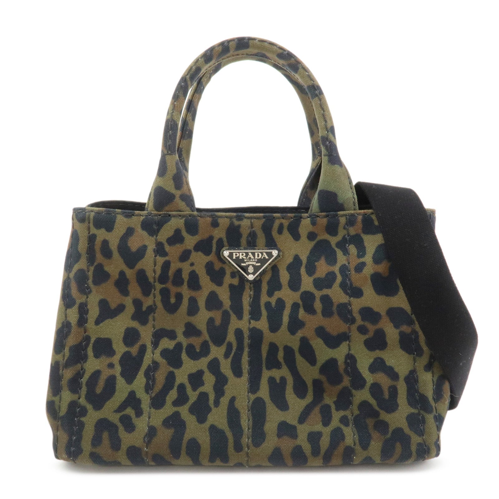 PRADA Triangle Logo Canapa Mini Canvas 2Way Bag Leopard 1BG439