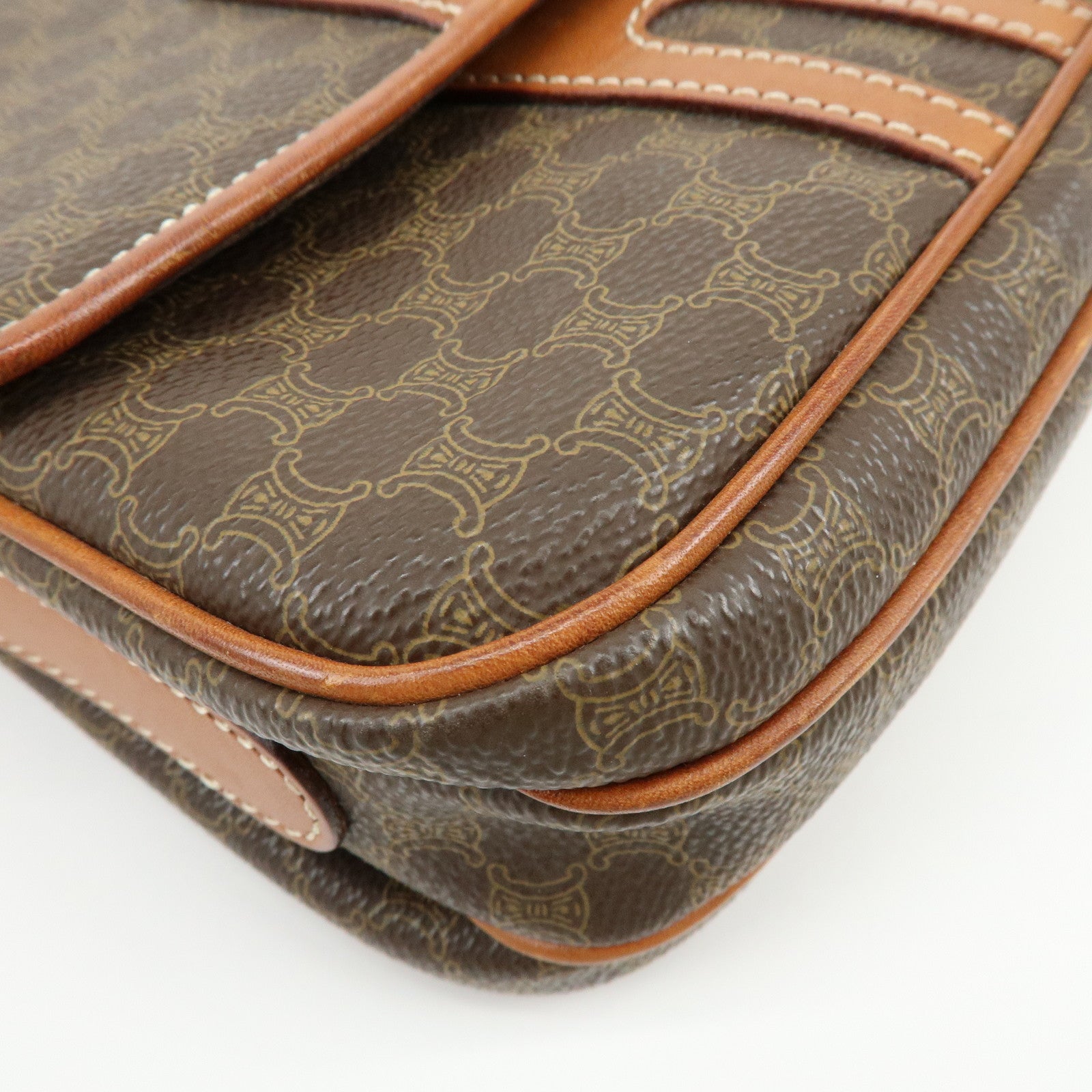 CELINE Macadam PVC Canvas Leather Shoulder Crossbody Bag Brown