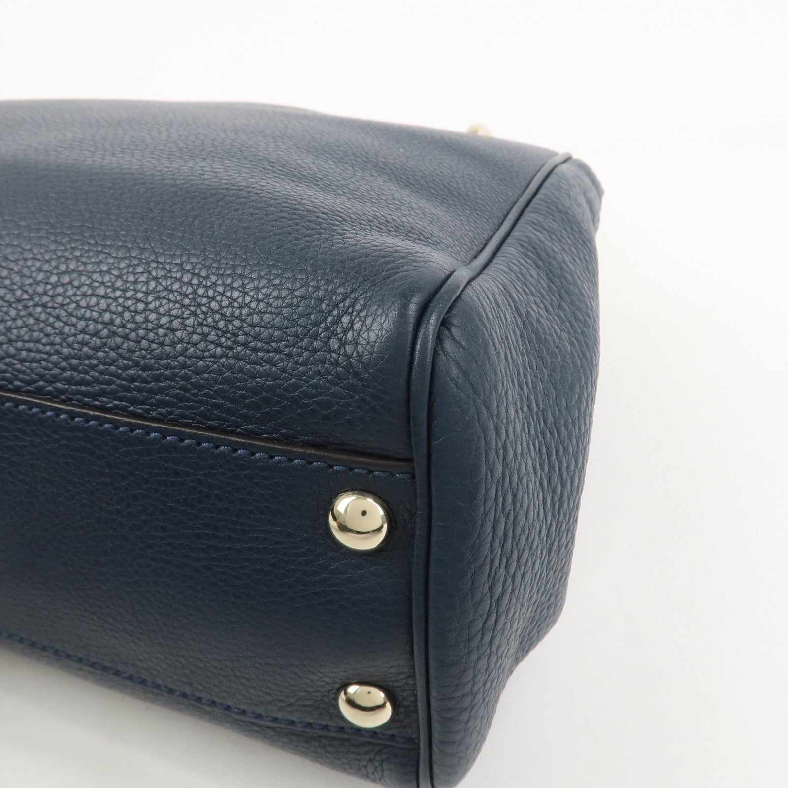 GUCCI Bamboo Shopper Small Leather 2Way Hand Bag Navy 336032