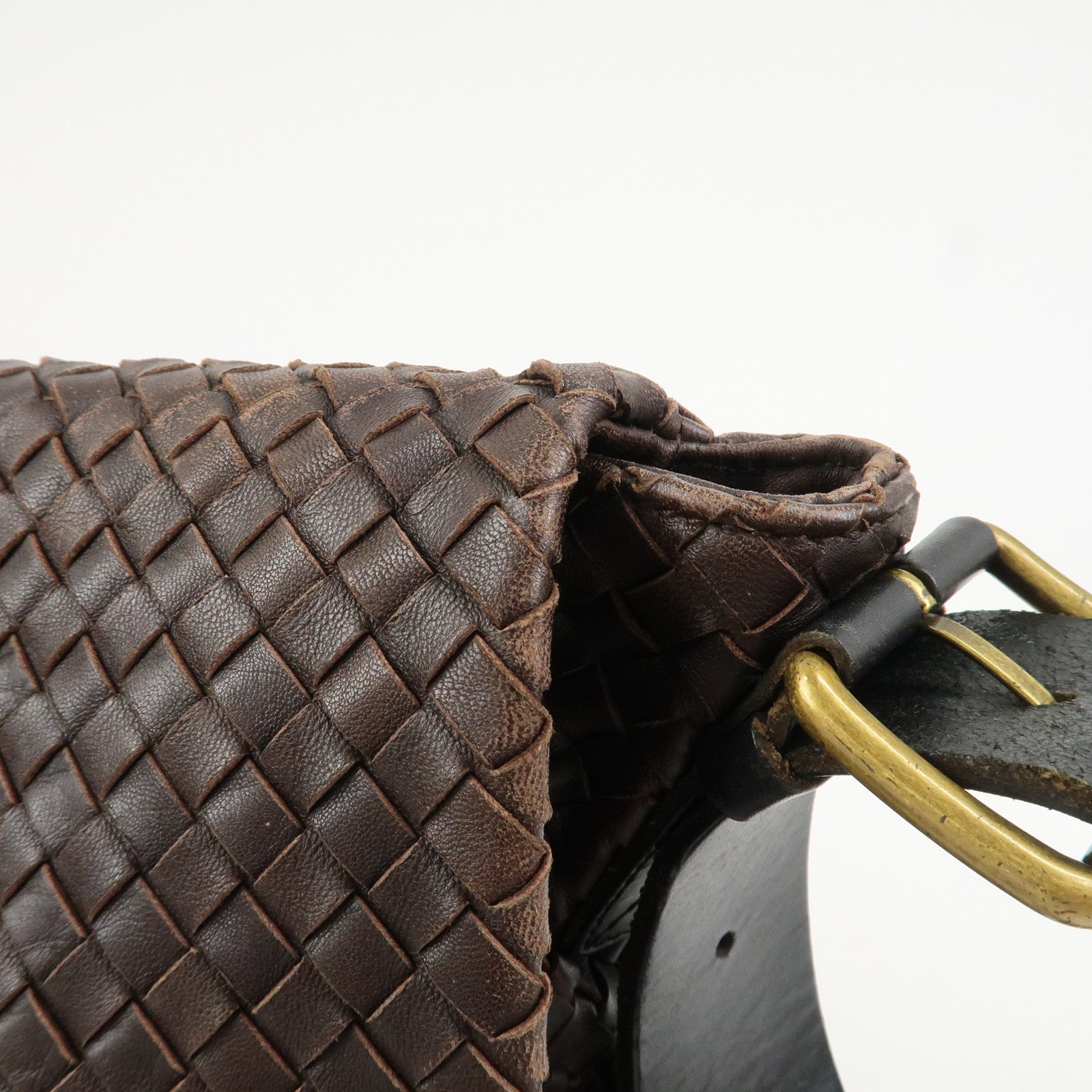BOTTEGA VENETA Intrecciato Leather Shoulder Bag Crossbody Bag Brown