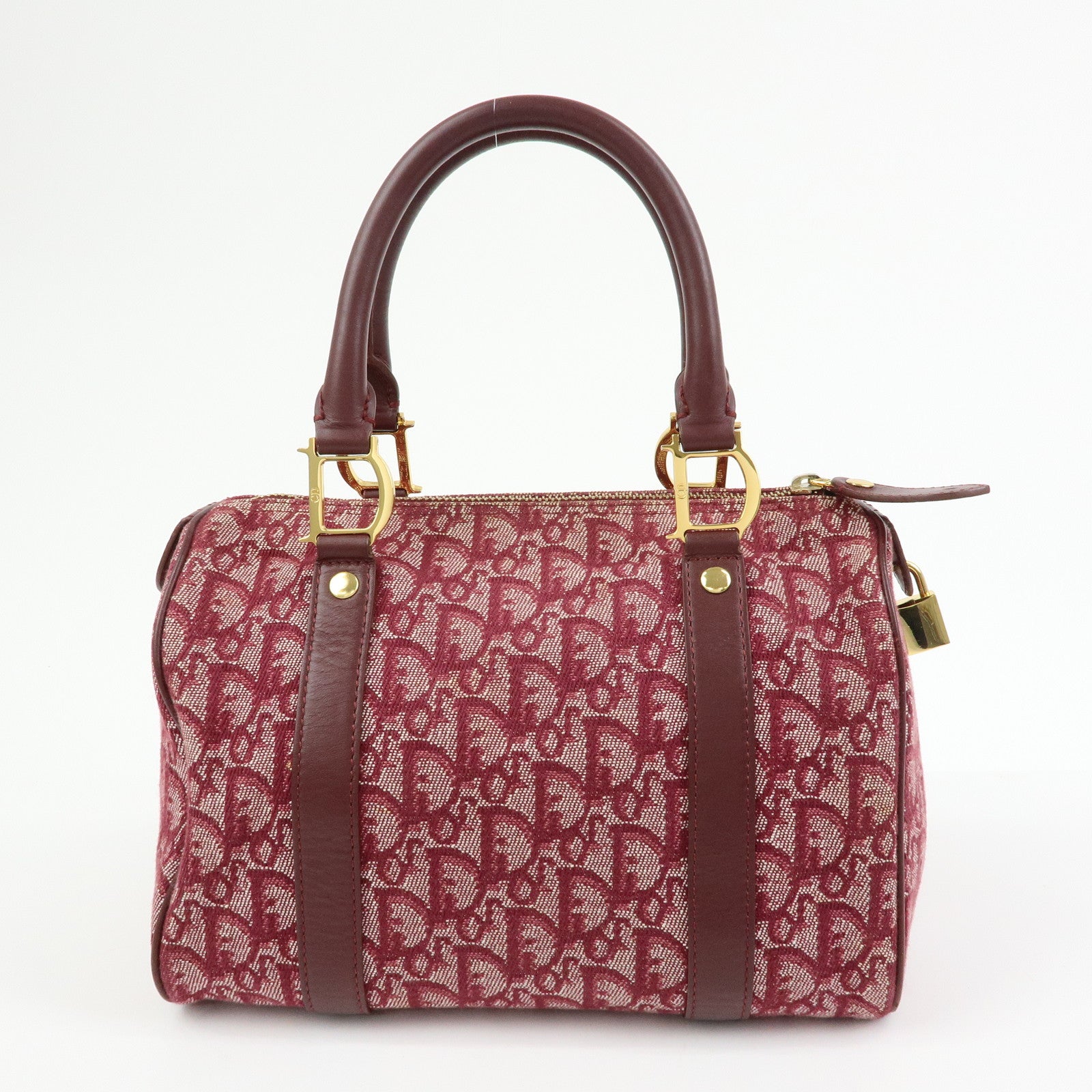 Christian Dior Trotter Jacquard Canvas Leather Boston Bag Hand Bag