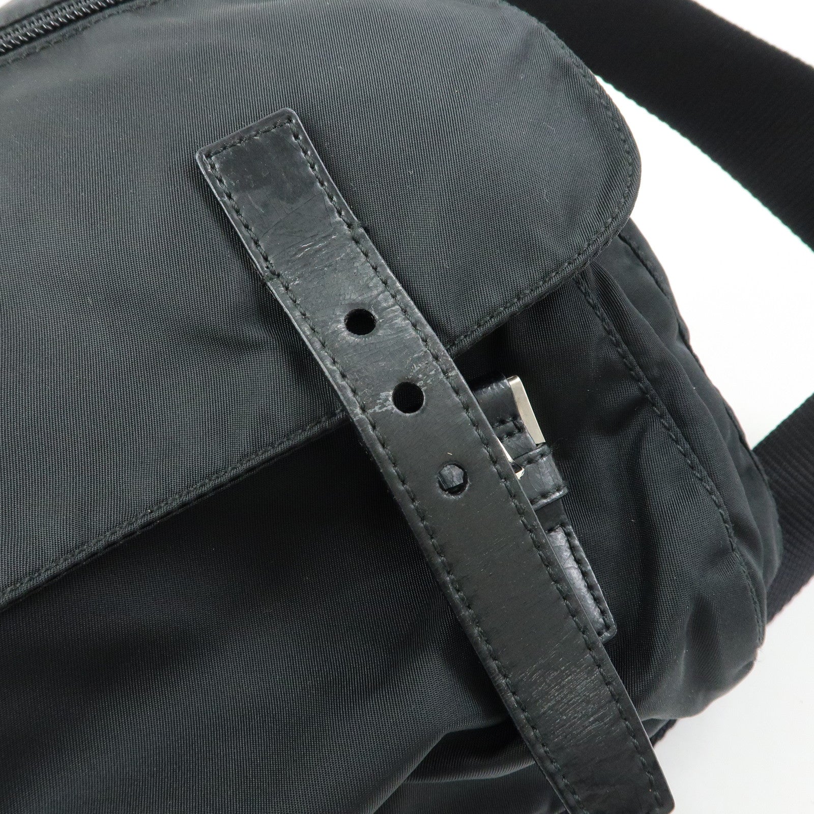 PRADA Triangle Logo Nylon Leather Shoulder Bag Black BT6671