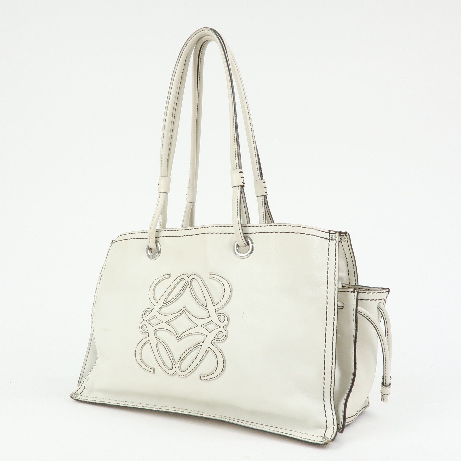 LOEWE Anagram Shopper Tote Leather Tote Bag Shoulder Bag White