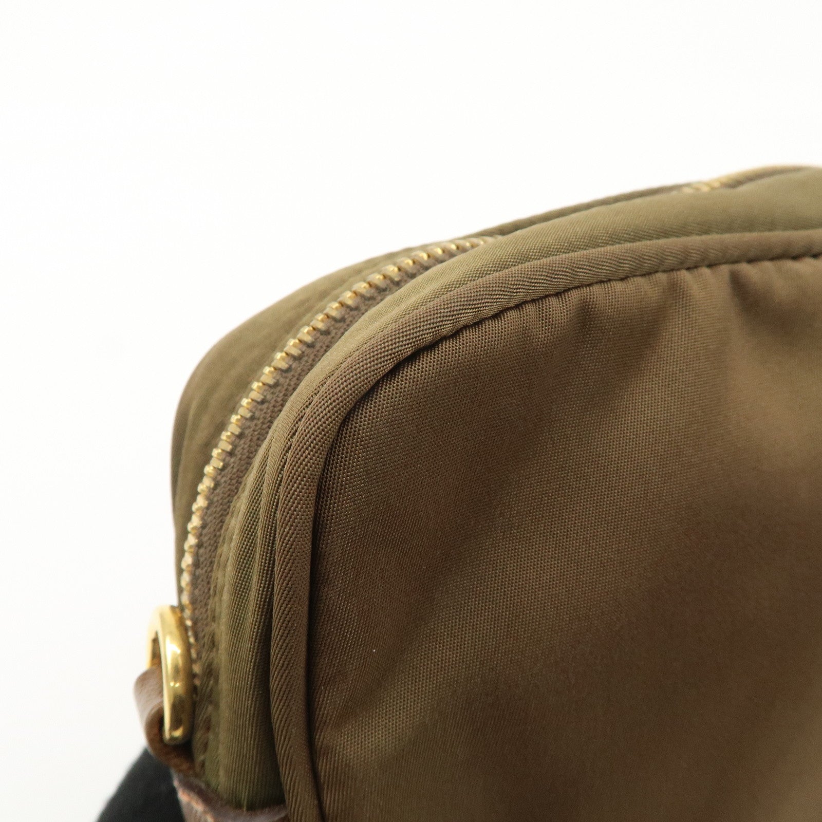 PRADA Set of 2 Leather Nylon Pouch Cosmetic Pouch Gray Khaki Used