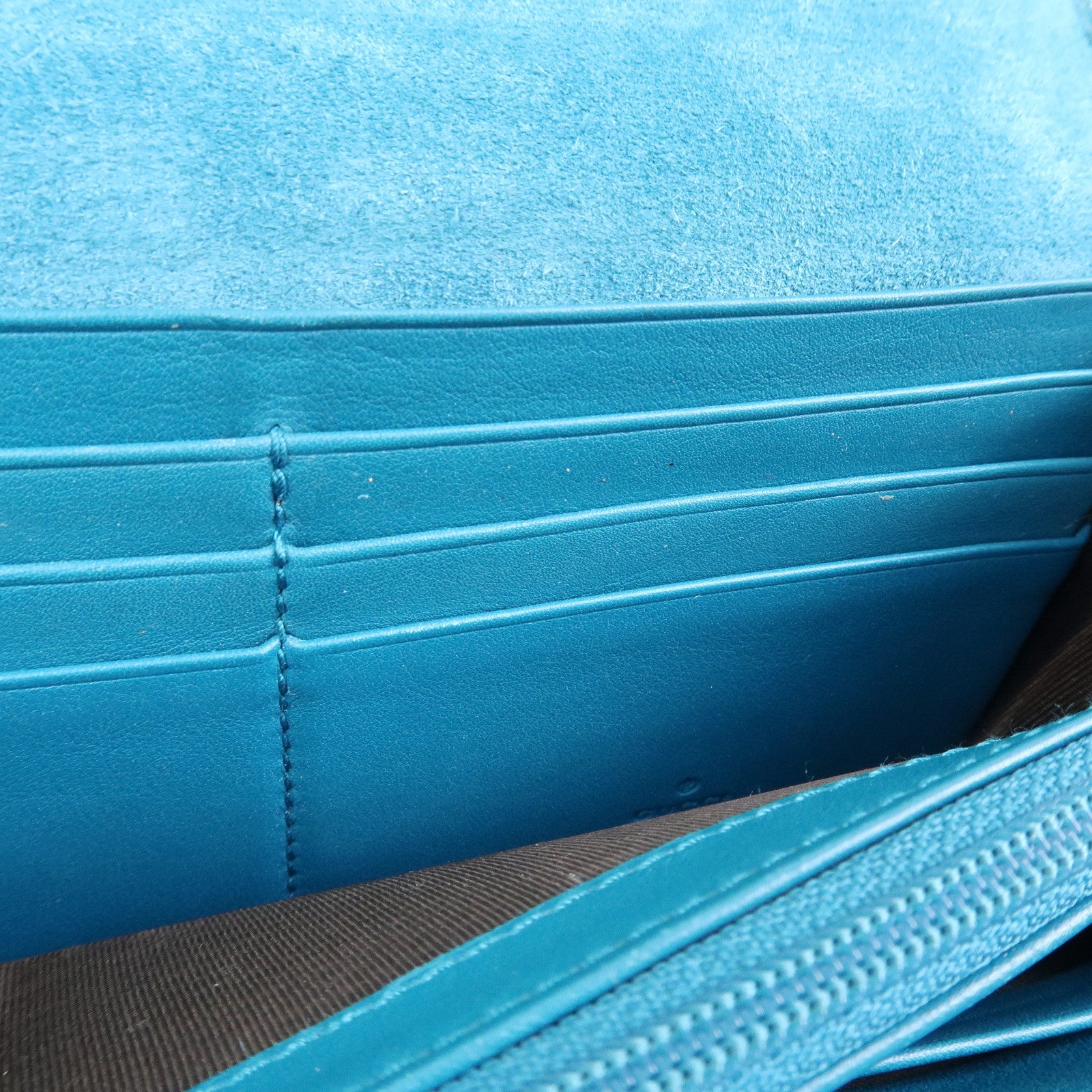 GUCCI Patent Leather Flap Long Wallet Blue Green 309760